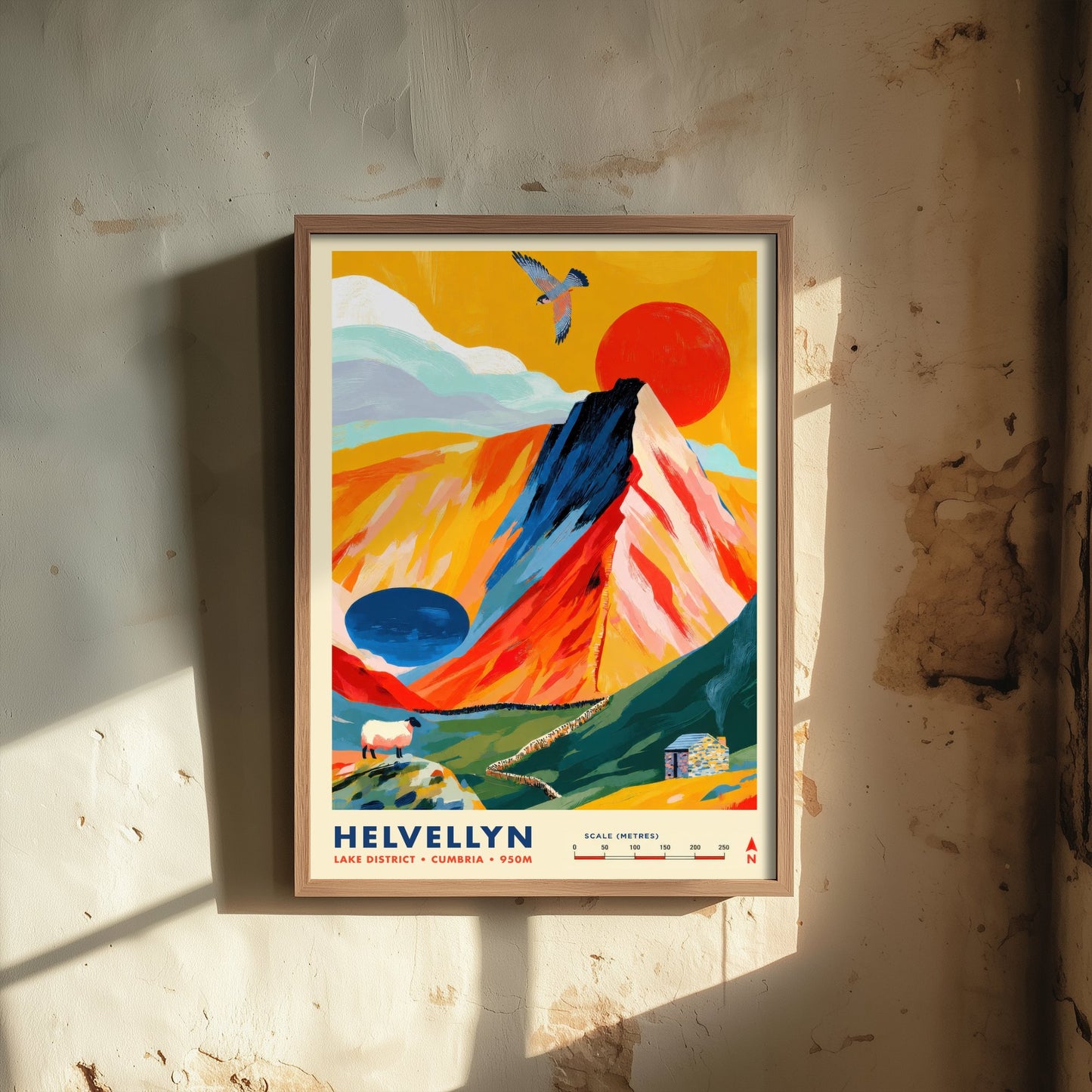Helvellyn Lake District Travel Poster - Cumbria Art Print - Vibrant Mountain Illustration - Striding Edge Hike 1/3