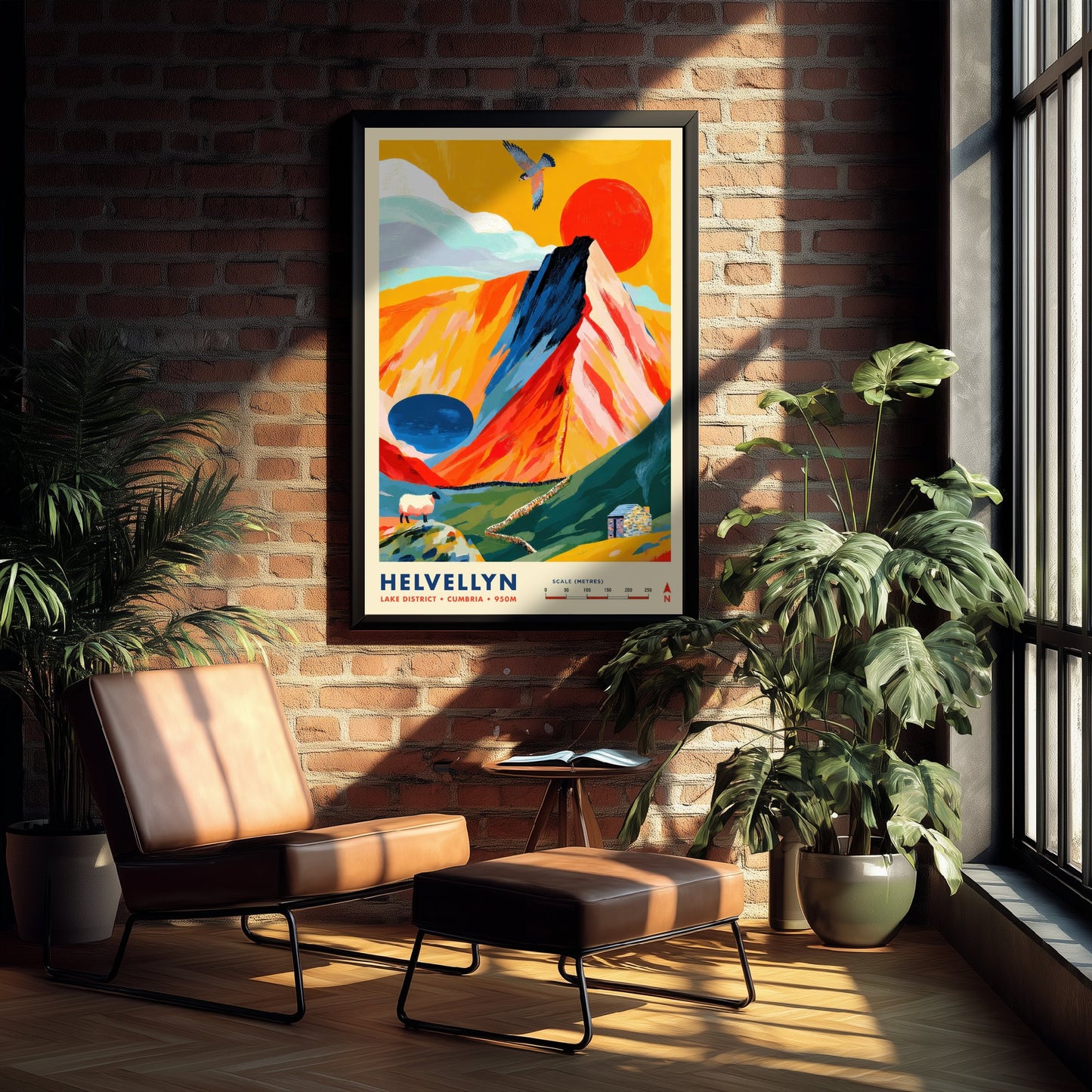 Helvellyn Lake District Travel Poster - Cumbria Art Print - Vibrant Mountain Illustration - Striding Edge Hike 1/3
