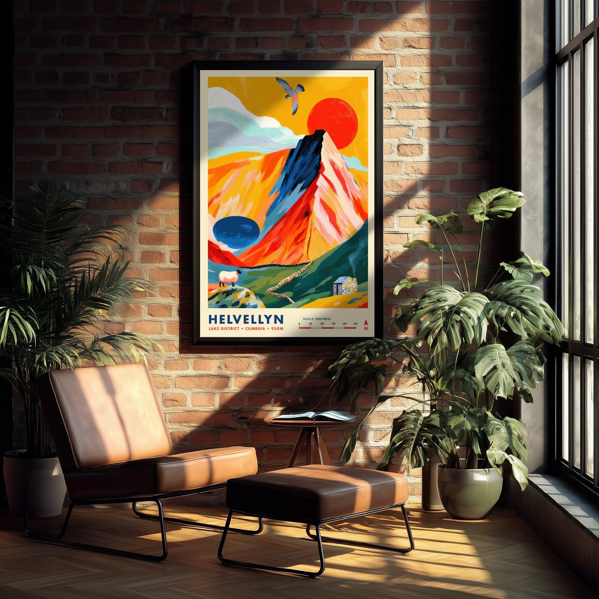 Helvellyn Lake District Travel Poster - Cumbria Art Print - Vibrant Mountain Illustration - Striding Edge Hike 1/3