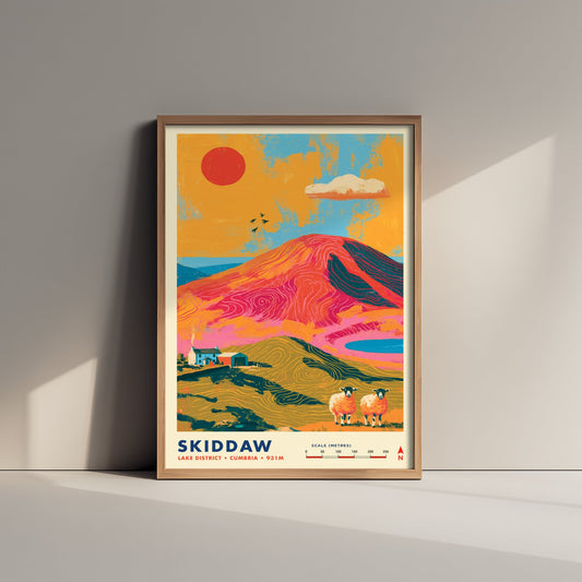 Skiddaw Lake District Travel Poster - Cumbria Art Print - Vibrant Mountain Illustration - Lakeland Fell Hike 2/3