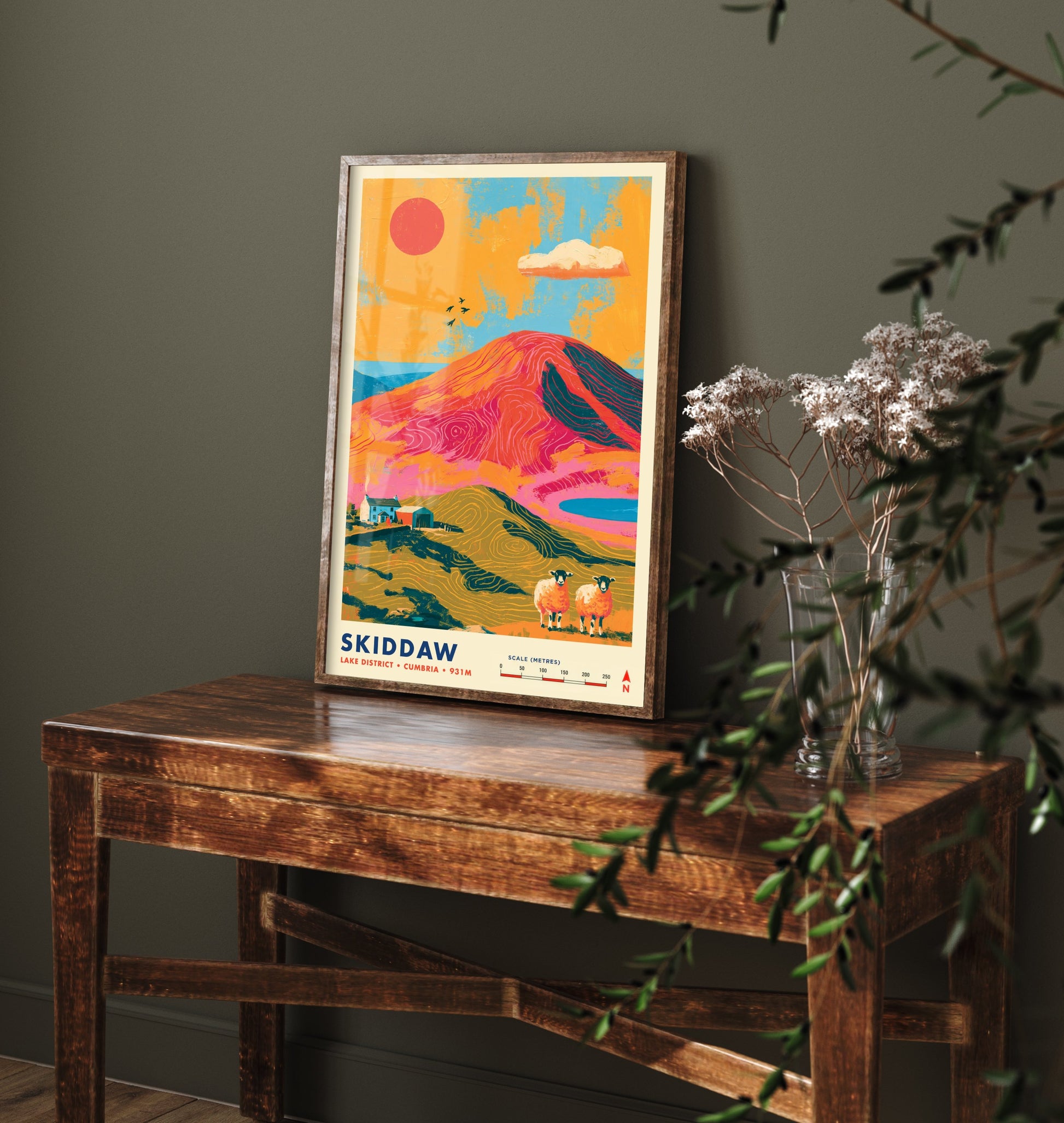 Skiddaw Lake District Travel Poster - Cumbria Art Print - Vibrant Mountain Illustration - Lakeland Fell Hike 2/3