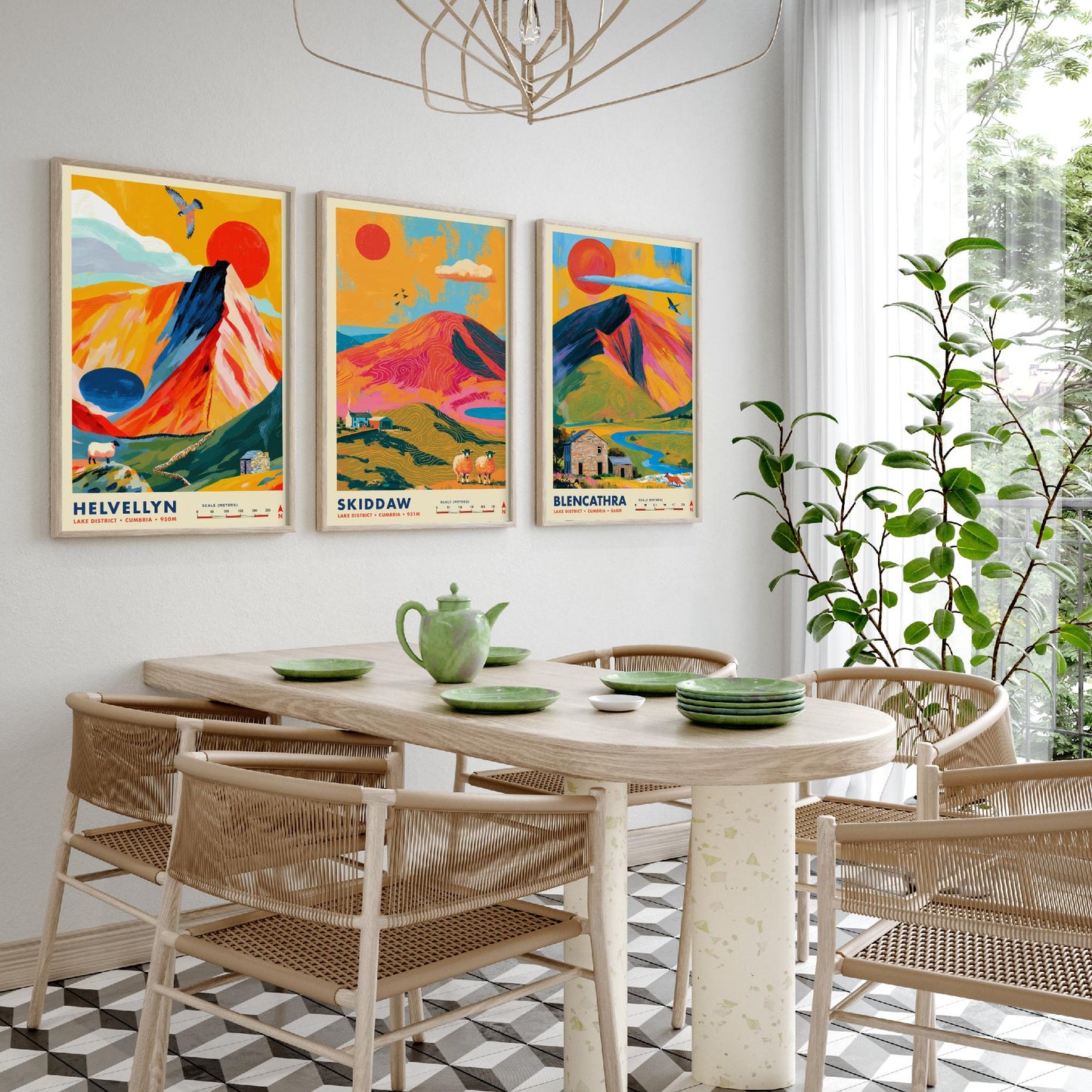 Lake District Set of Three Travel Posters - Helvellyn, Skiddaw, Blencathra - Vibrant Cumbria Art Print Illustration Gift