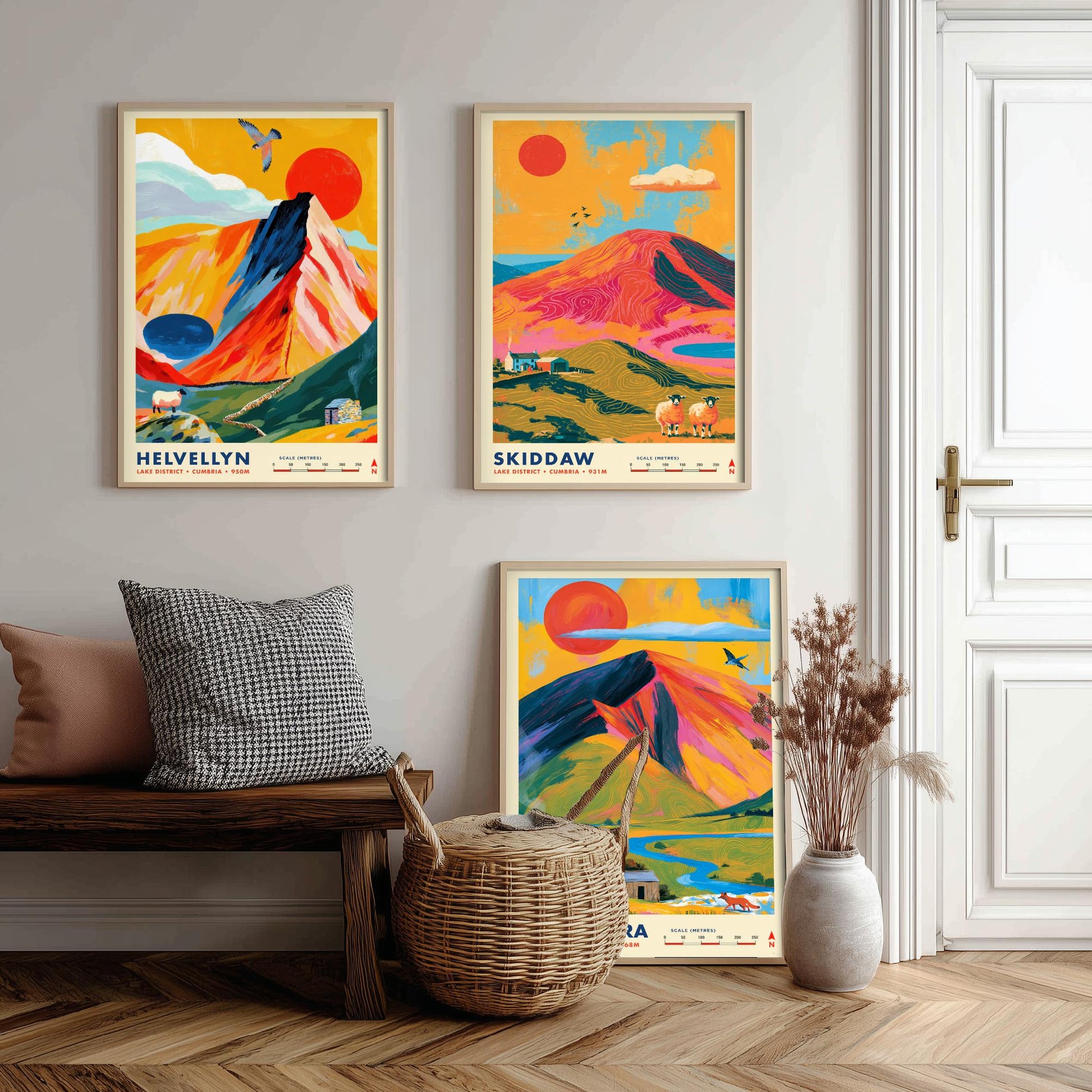 Lake District Set of Three Travel Posters - Helvellyn, Skiddaw, Blencathra - Vibrant Cumbria Art Print Illustration Gift