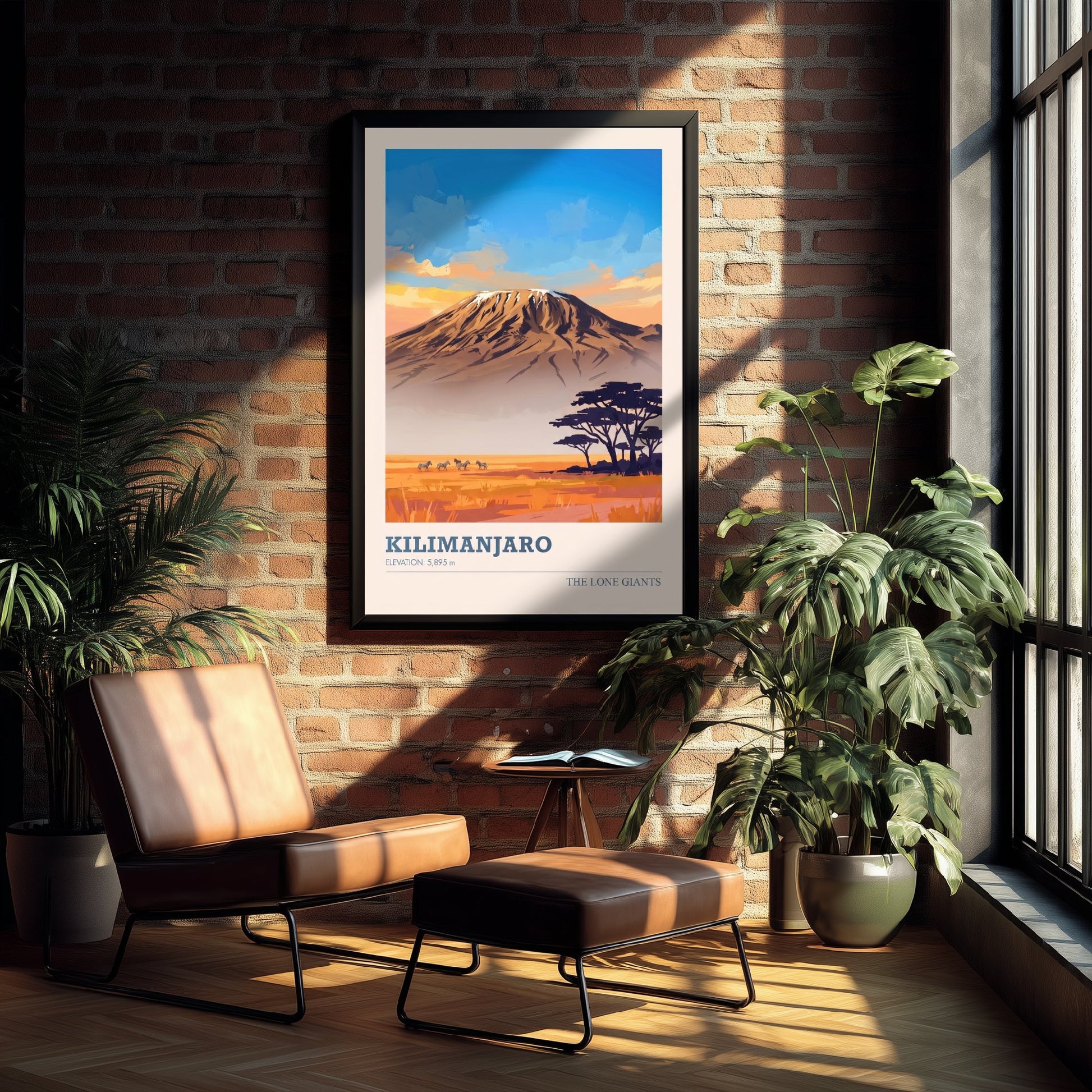 Kilimanjaro Art Print - Tanzania Savanna Sunset Illustration - African Mountain Travel Poster with Elevation 1/3
