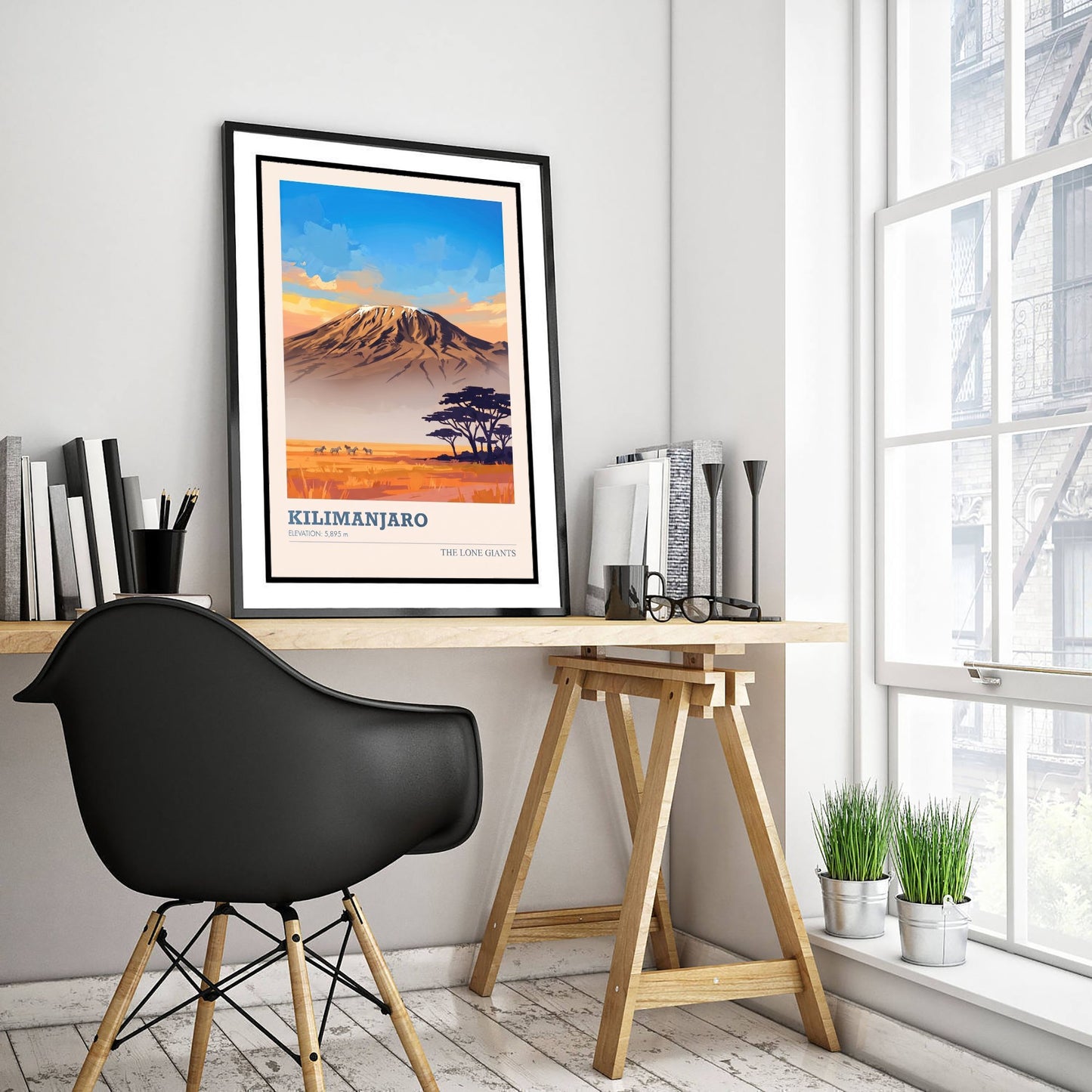 Kilimanjaro Art Print - Tanzania Savanna Sunset Illustration - African Mountain Travel Poster with Elevation 1/3