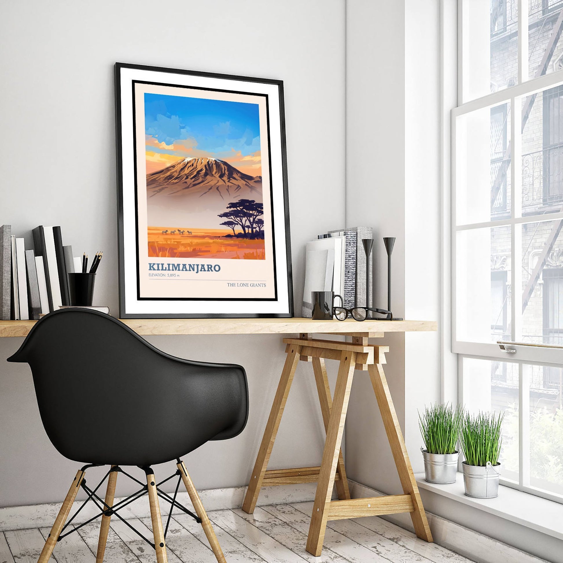 Kilimanjaro Art Print - Tanzania Savanna Sunset Illustration - African Mountain Travel Poster with Elevation 1/3