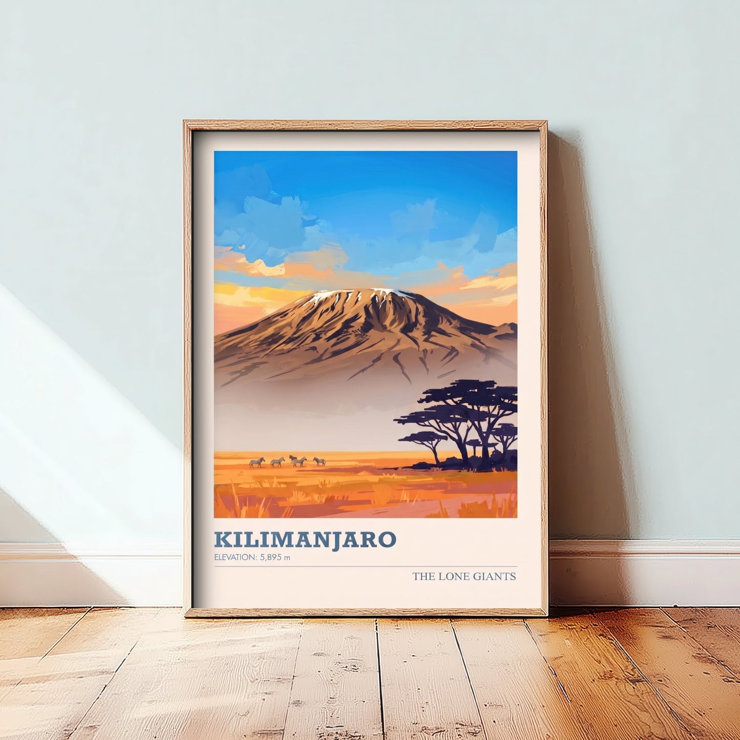 Kilimanjaro Art Print - Tanzania Savanna Sunset Illustration - African Mountain Travel Poster with Elevation 1/3