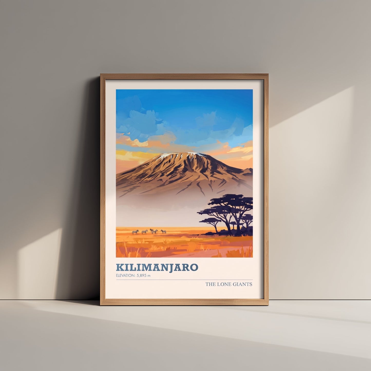 Kilimanjaro Art Print - Tanzania Savanna Sunset Illustration - African Mountain Travel Poster with Elevation 1/3