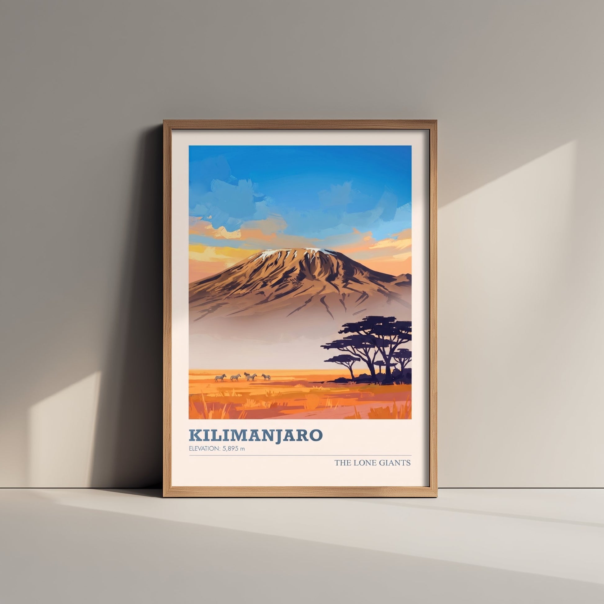 Kilimanjaro Art Print - Tanzania Savanna Sunset Illustration - African Mountain Travel Poster with Elevation 1/3