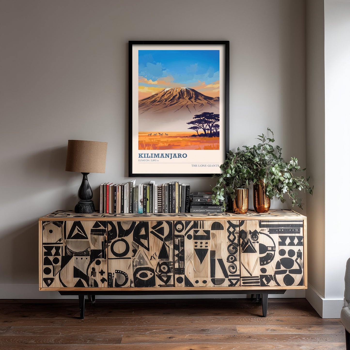 Kilimanjaro Art Print - Tanzania Savanna Sunset Illustration - African Mountain Travel Poster with Elevation 1/3