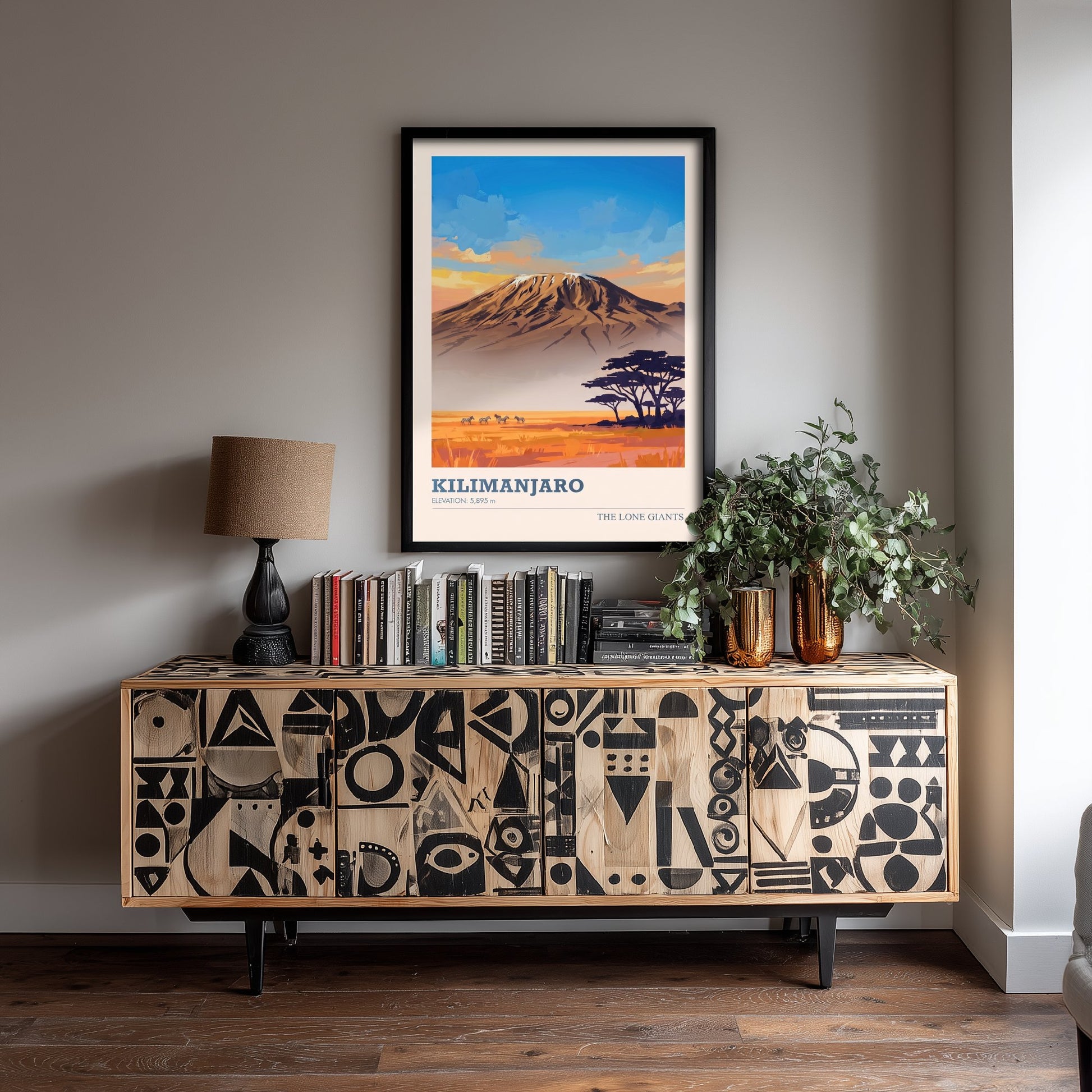 Kilimanjaro Art Print - Tanzania Savanna Sunset Illustration - African Mountain Travel Poster with Elevation 1/3