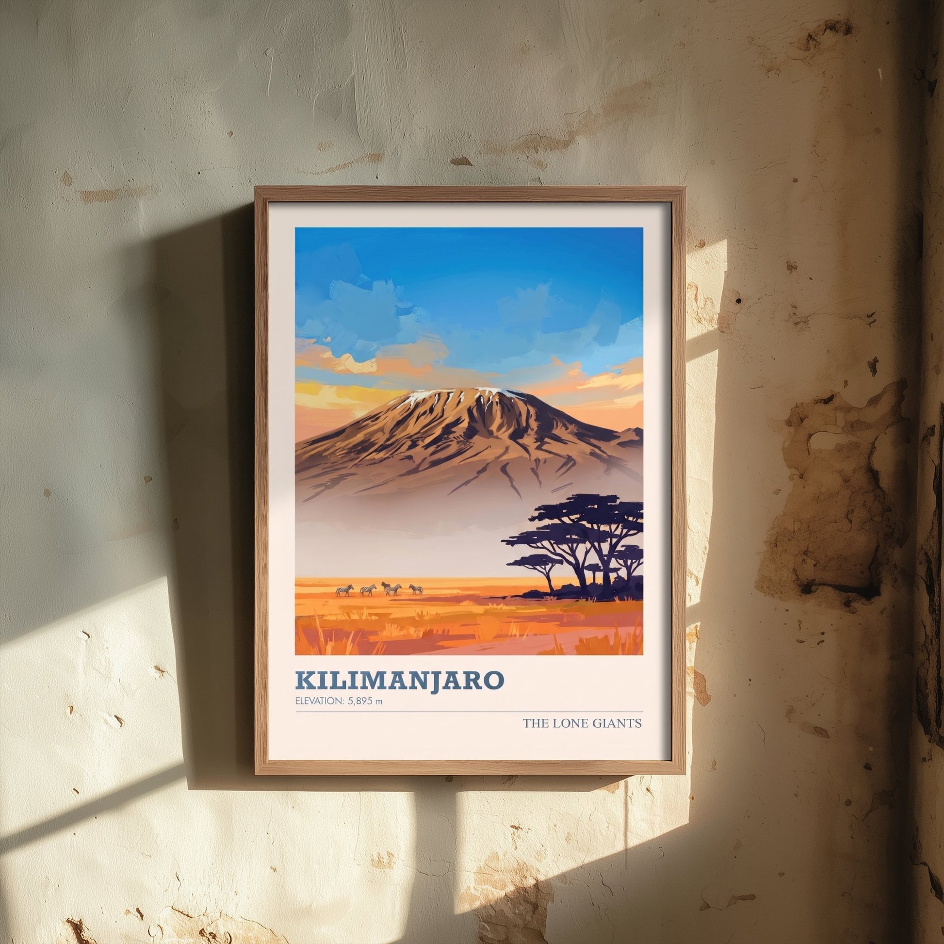 Kilimanjaro Art Print - Tanzania Savanna Sunset Illustration - African Mountain Travel Poster with Elevation 1/3