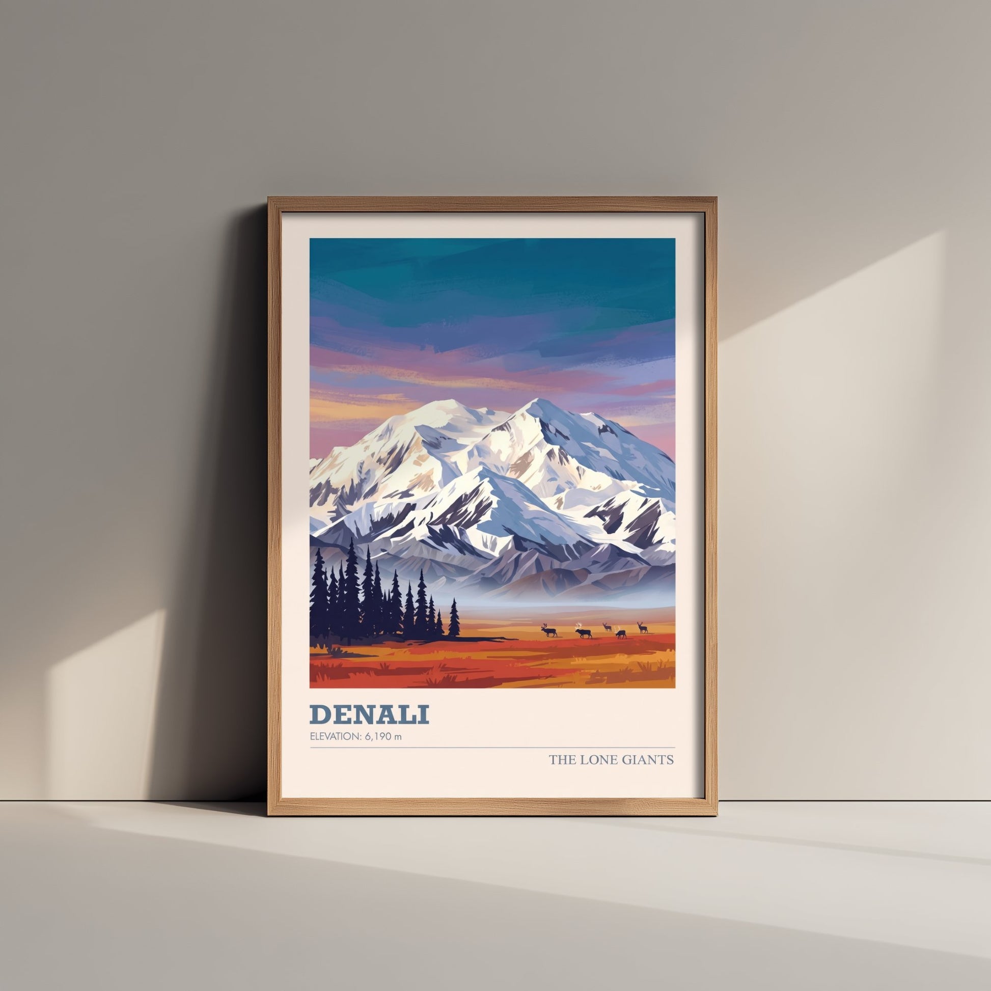 Denali Art Print - Alaska Mountain Sunset Illustration - National Park Travel Poster with Elevation 2/3