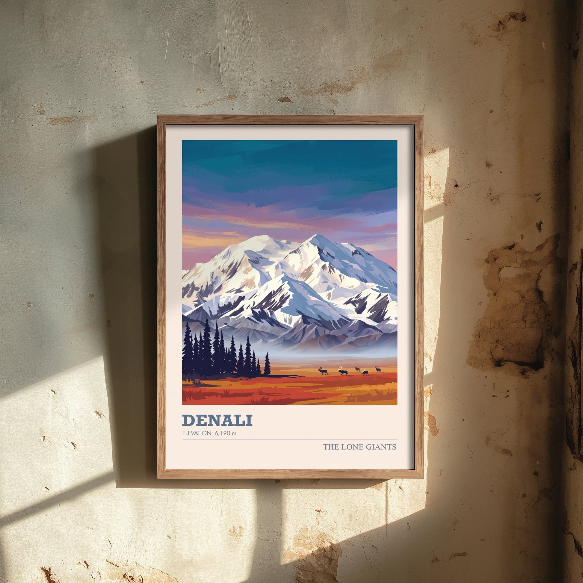 Denali Art Print - Alaska Mountain Sunset Illustration - National Park Travel Poster with Elevation 2/3