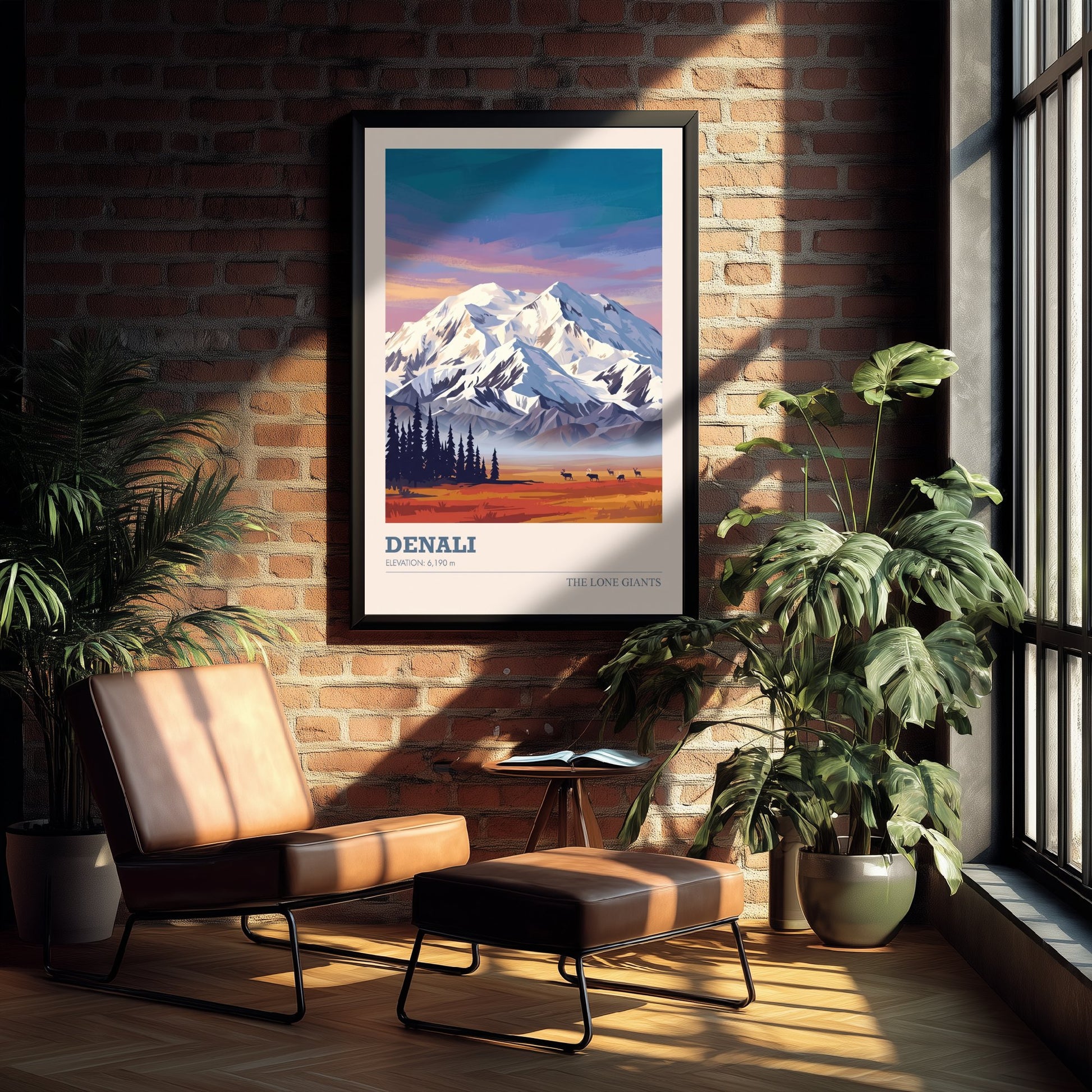 Denali Art Print - Alaska Mountain Sunset Illustration - National Park Travel Poster with Elevation 2/3