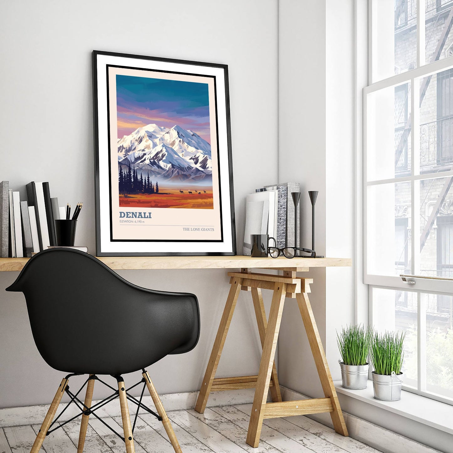 Denali Art Print - Alaska Mountain Sunset Illustration - National Park Travel Poster with Elevation 2/3