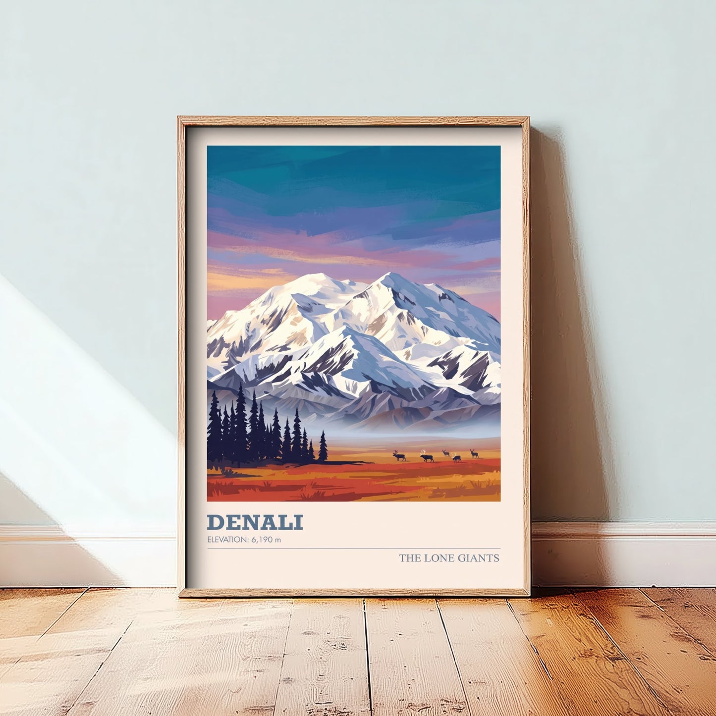 Denali Art Print - Alaska Mountain Sunset Illustration - National Park Travel Poster with Elevation 2/3