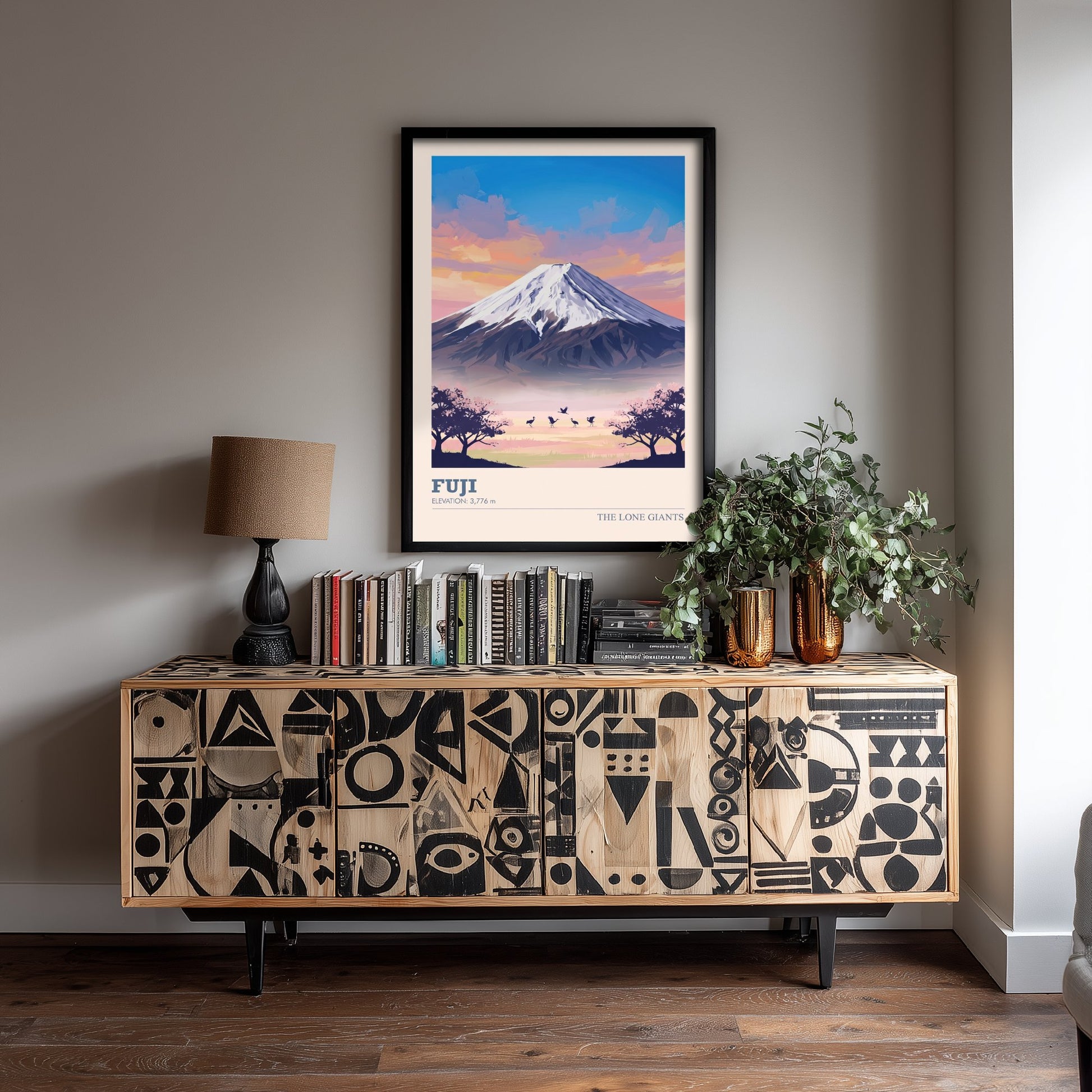 Mount Fuji Art Print - Japan Cherry Blossom Illustration - Sunrise Mountain Travel Poster with Elevation 3/3