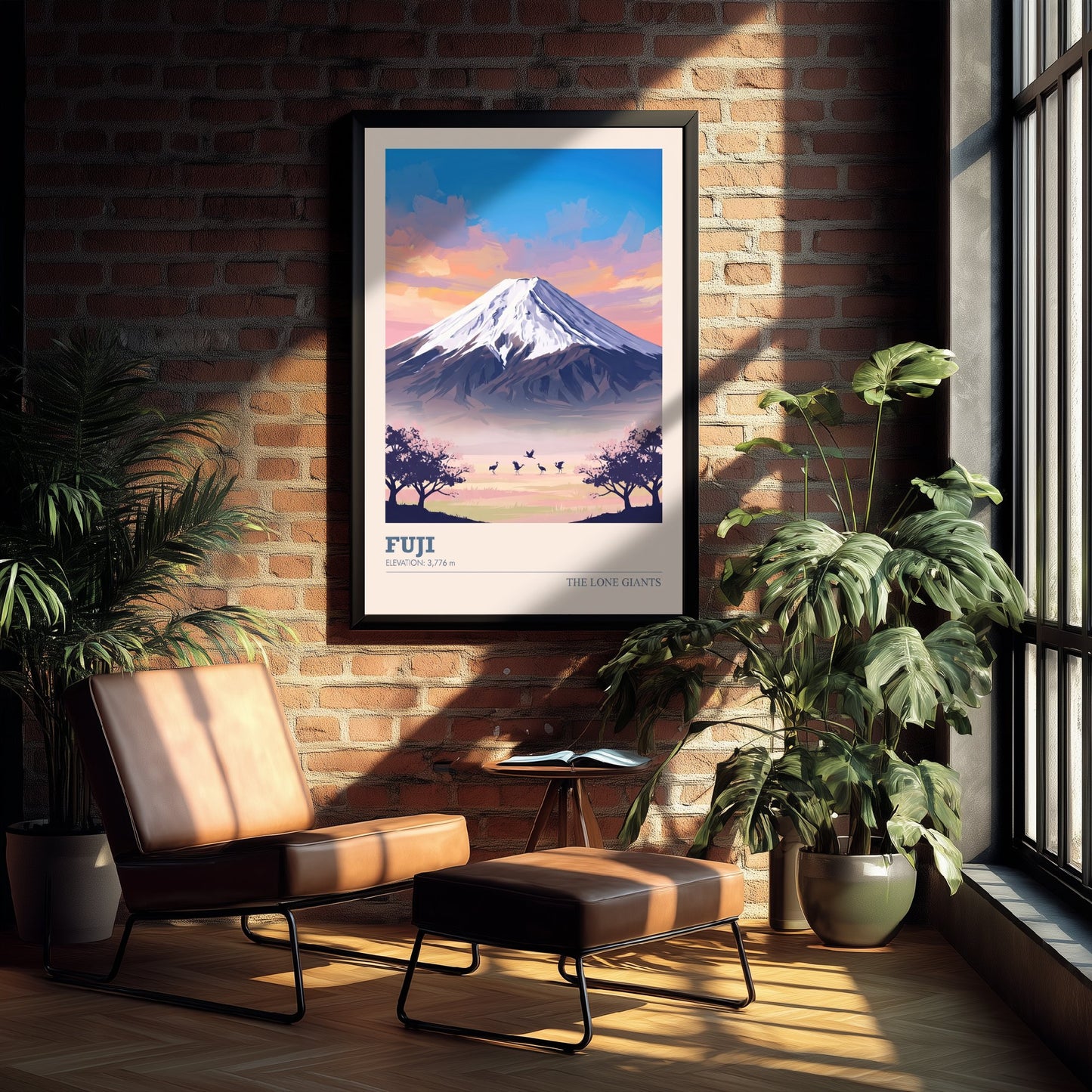 Mount Fuji Art Print - Japan Cherry Blossom Illustration - Sunrise Mountain Travel Poster with Elevation 3/3