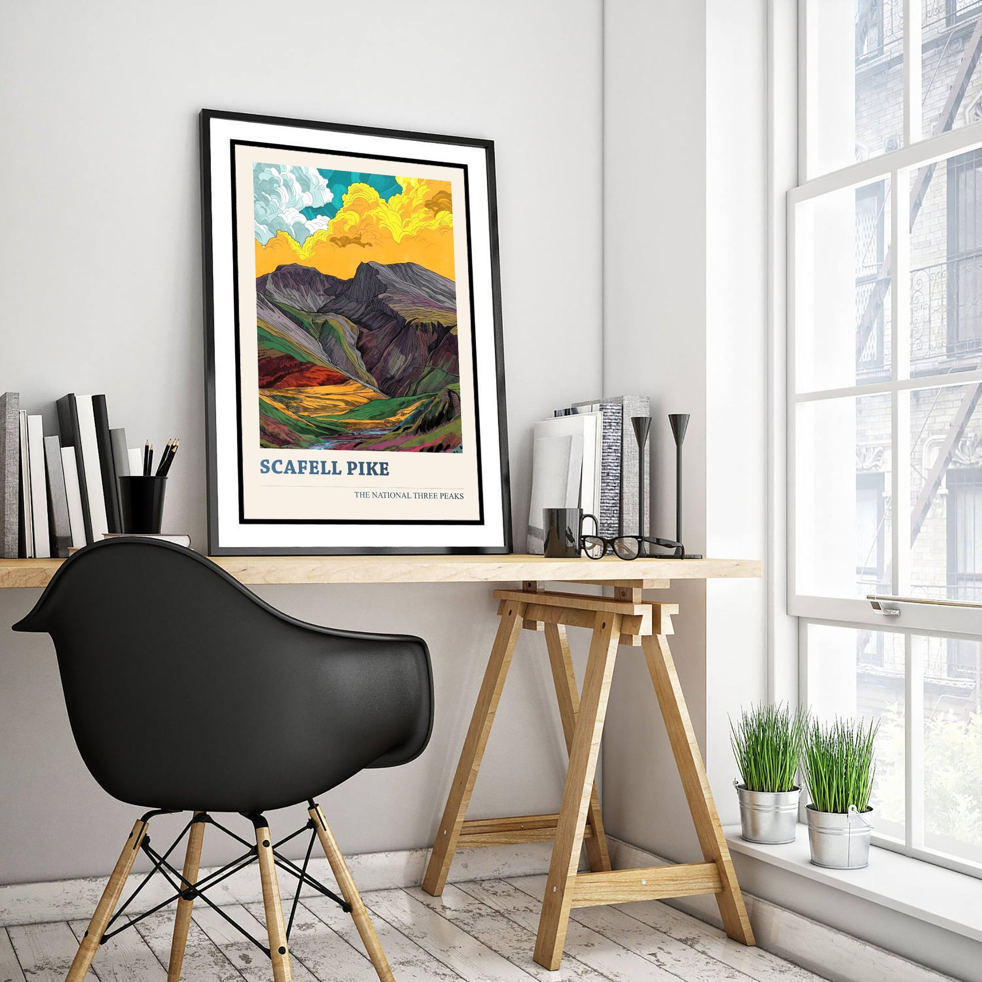 Scafell Pike Travel Poster - Art Print - Vibrant Linocut Illustration - Lake District Wall Art V2 1/3