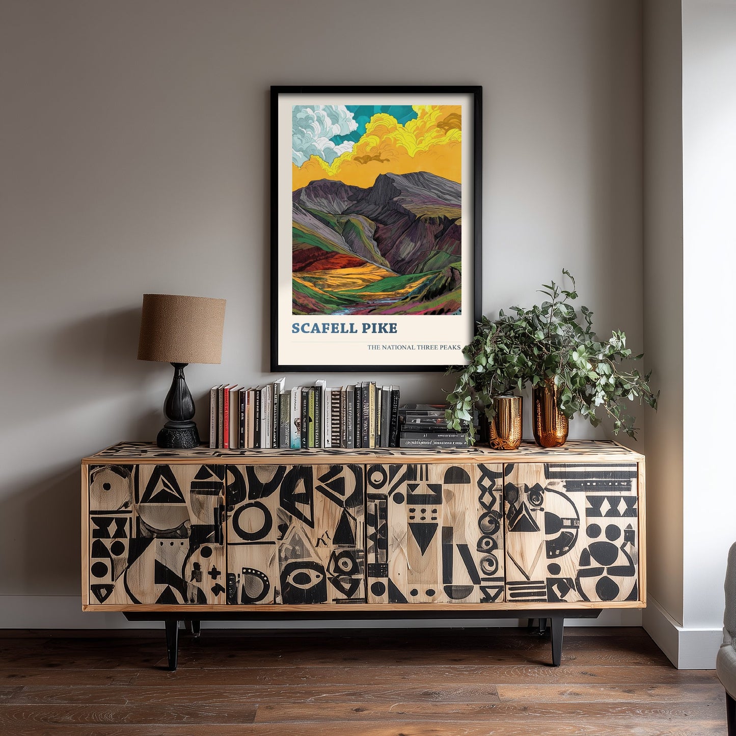 Scafell Pike Travel Poster - Art Print - Vibrant Linocut Illustration - Lake District Wall Art V2 1/3