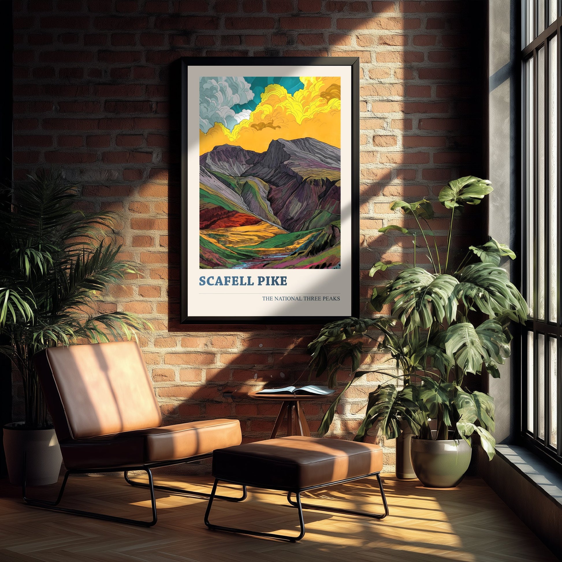 Scafell Pike Travel Poster - Art Print - Vibrant Linocut Illustration - Lake District Wall Art V2 1/3