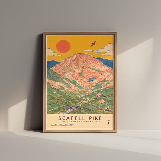 Scafell Pike Travel Poster - Art Print - Vintage Map Illustration - Lake District Hiking Wall Art 1/3