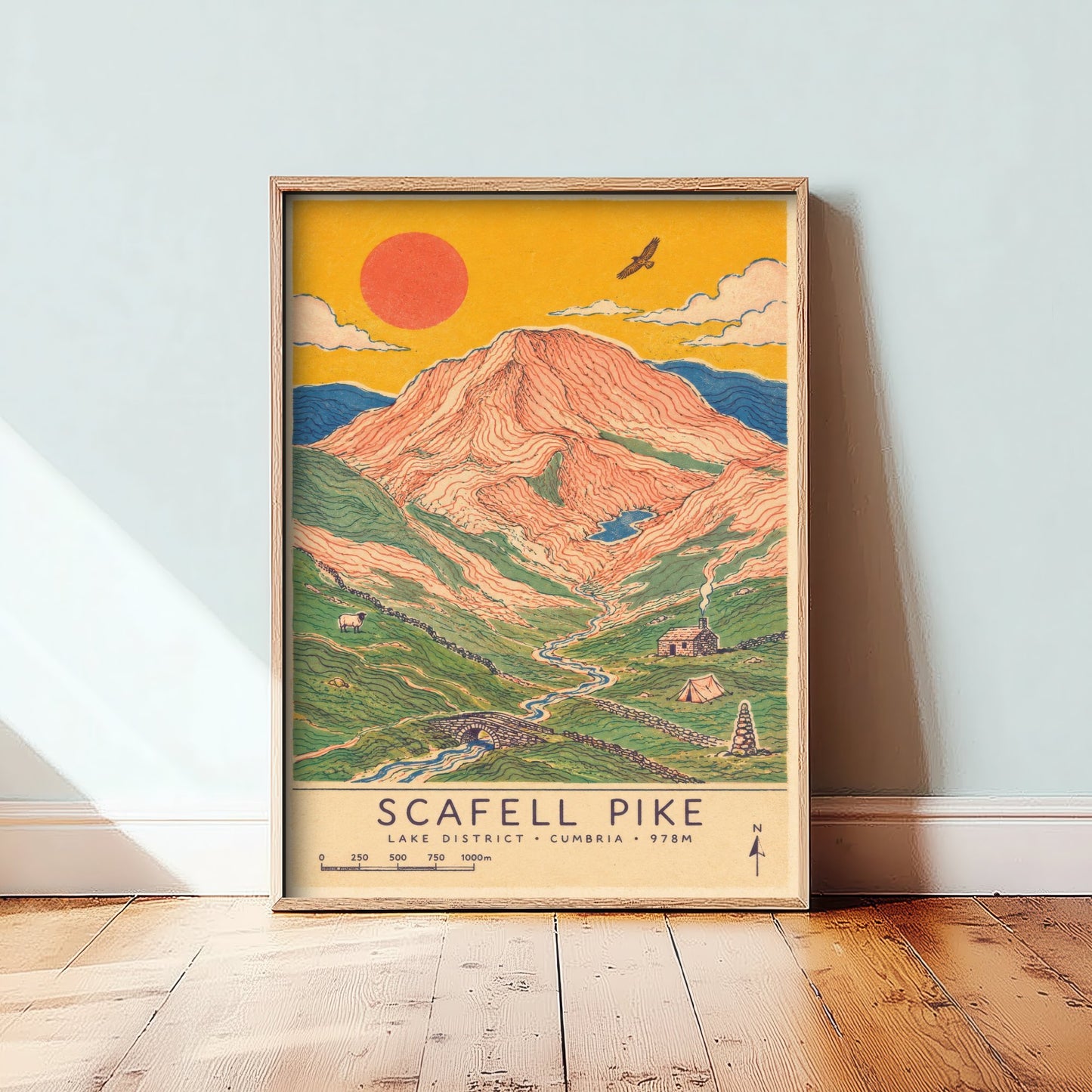 Scafell Pike Travel Poster - Art Print - Vintage Map Illustration - Lake District Hiking Wall Art 1/3