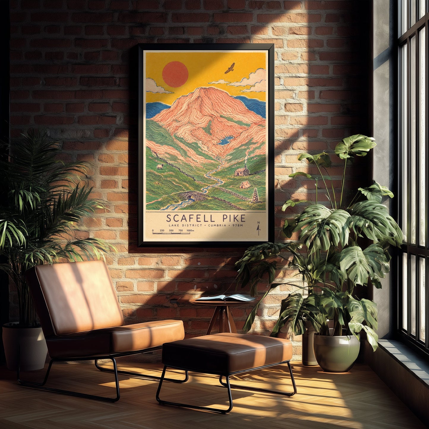Scafell Pike Travel Poster - Art Print - Vintage Map Illustration - Lake District Hiking Wall Art 1/3