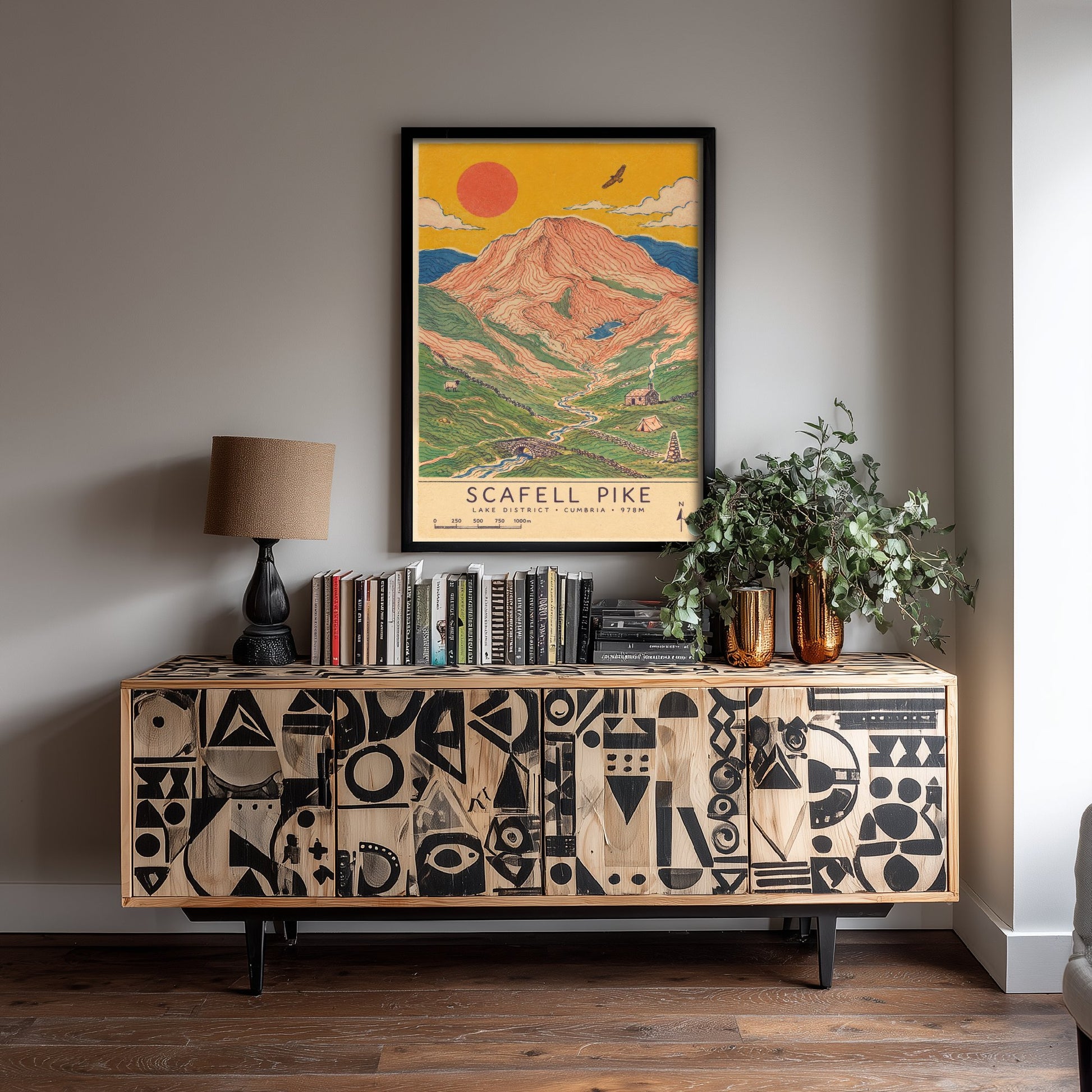 Scafell Pike Travel Poster - Art Print - Vintage Map Illustration - Lake District Hiking Wall Art 1/3