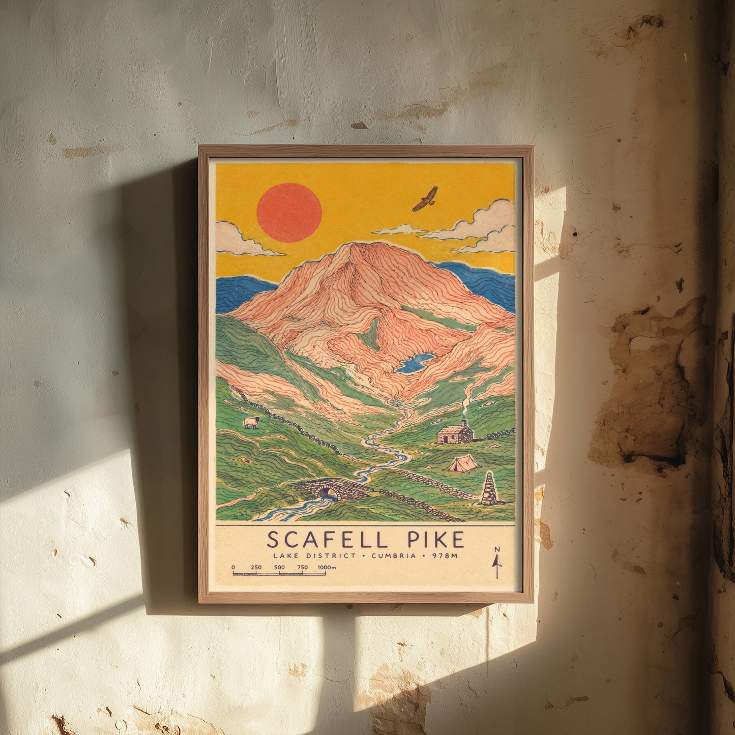Scafell Pike Travel Poster - Art Print - Vintage Map Illustration - Lake District Hiking Wall Art 1/3