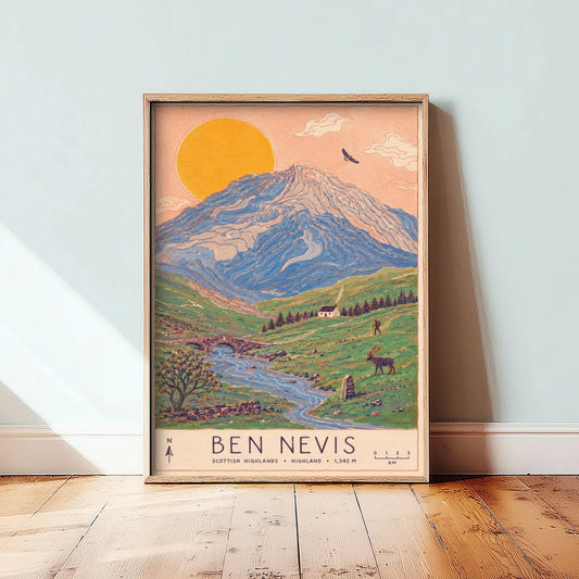 Ben Nevis Travel Poster - Art Print - Vintage Map Illustration - Scottish Highlands Hiking Wall Art 2/3