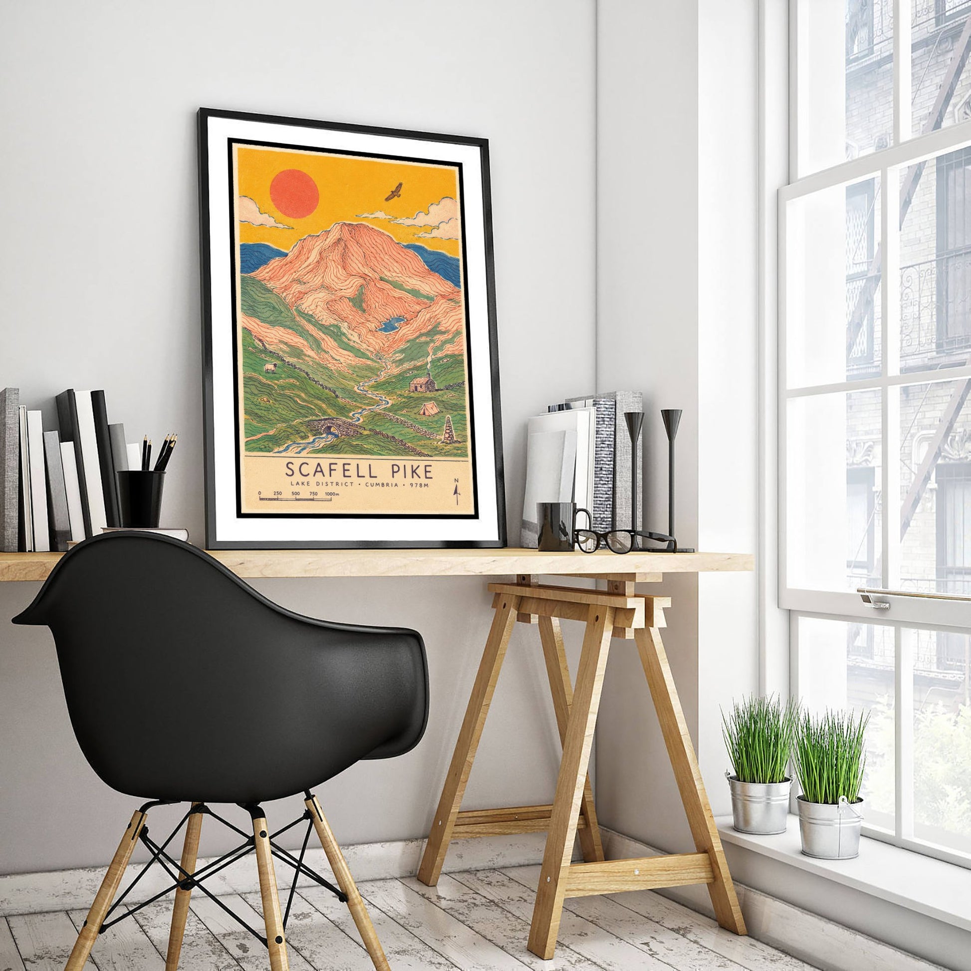 Scafell Pike Mountain Travel Poster - Art Print - Vintage Map Illustration - Cumbria Wall Art 1/3