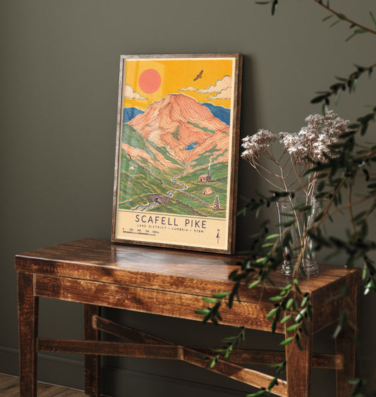 Scafell Pike Mountain Travel Poster - Art Print - Vintage Map Illustration - Cumbria Wall Art 1/3