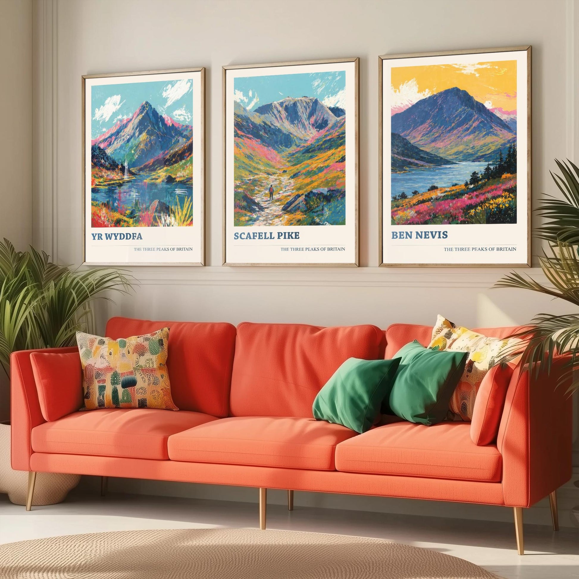 Set of Three National Three Peaks Art Prints - Yr Wyddfa, Scafell Pike, Ben Nevis - 3 Mountain Posters Illustration Gift V3