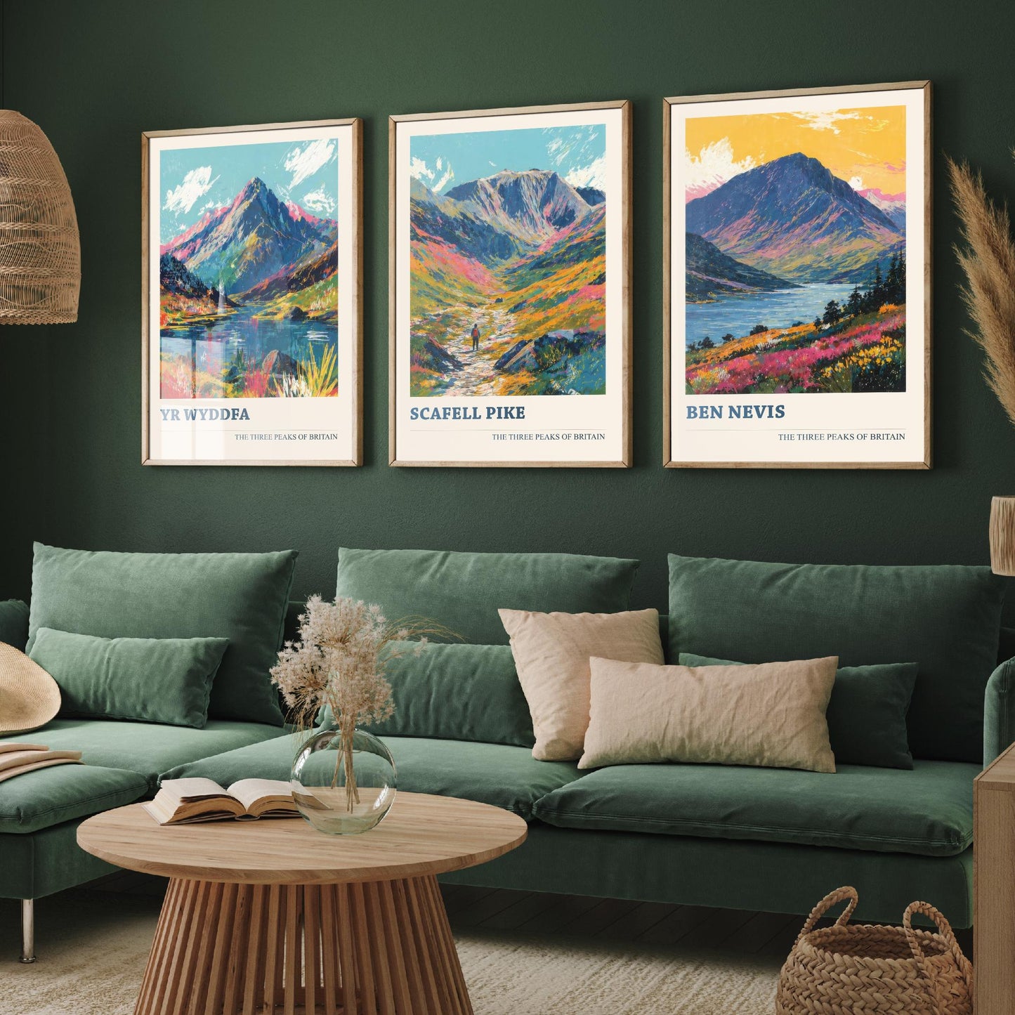 Set of Three National Three Peaks Art Prints - Yr Wyddfa, Scafell Pike, Ben Nevis - 3 Mountain Posters Illustration Gift V3
