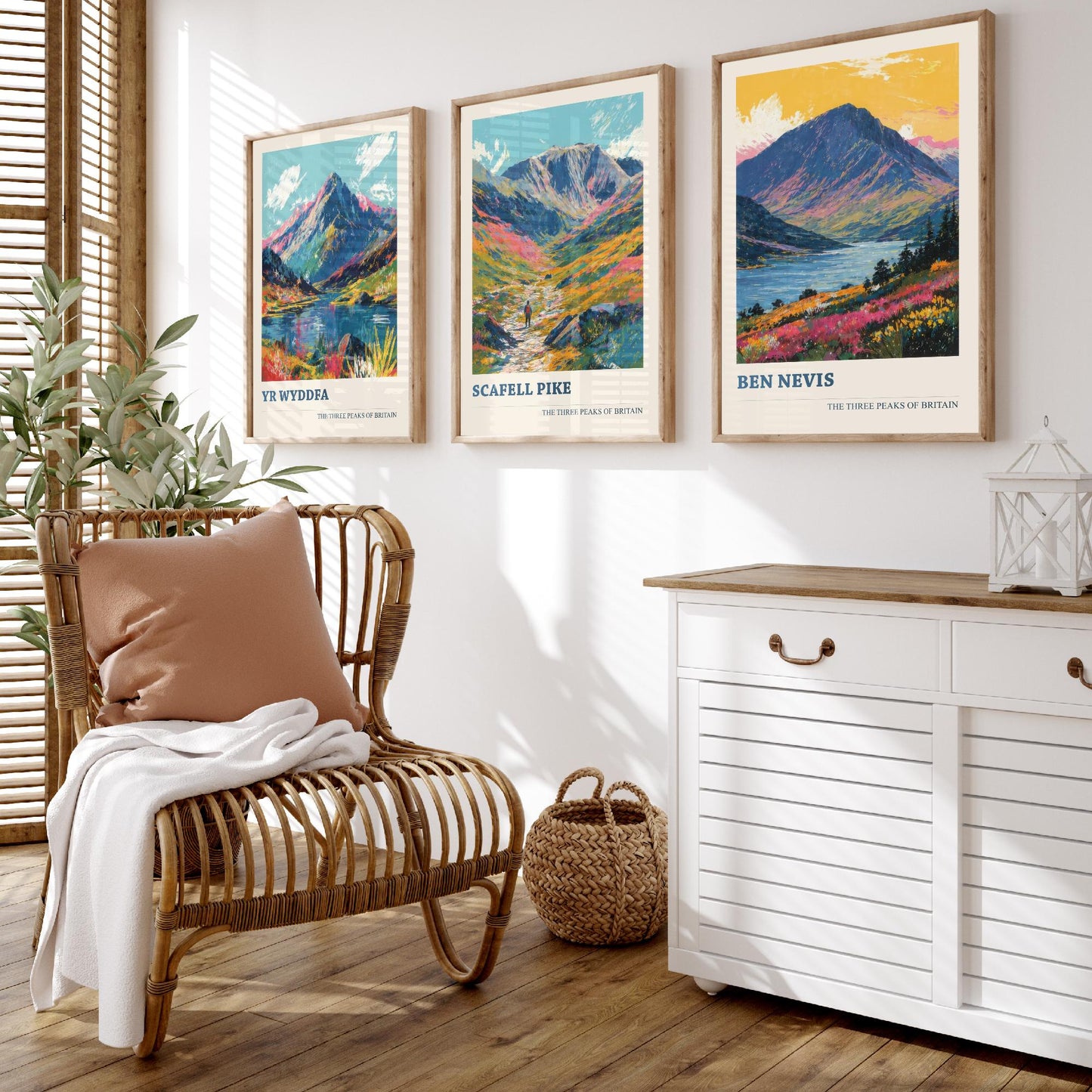 Set of Three National Three Peaks Art Prints - Yr Wyddfa, Scafell Pike, Ben Nevis - 3 Mountain Posters Illustration Gift V3