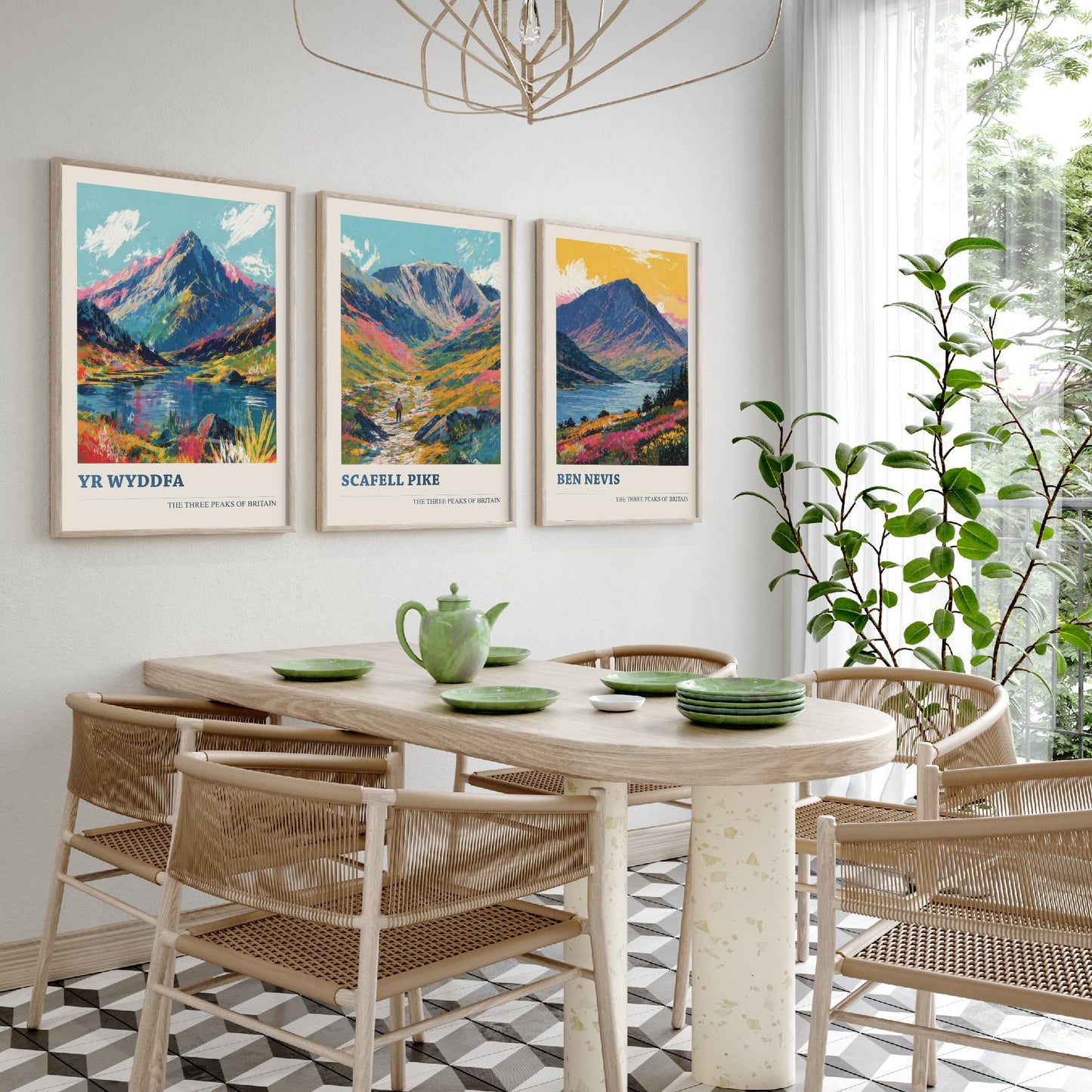 Set of Three National Three Peaks Art Prints - Yr Wyddfa, Scafell Pike, Ben Nevis - 3 Mountain Posters Illustration Gift V3