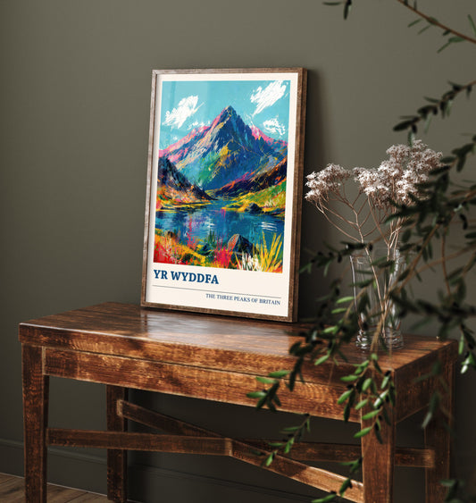Yr Wyddfa Snowdon Travel Poster - Art Print - Vibrant Mountain Illustration - Wales Hiking Wall Art V4 1/3