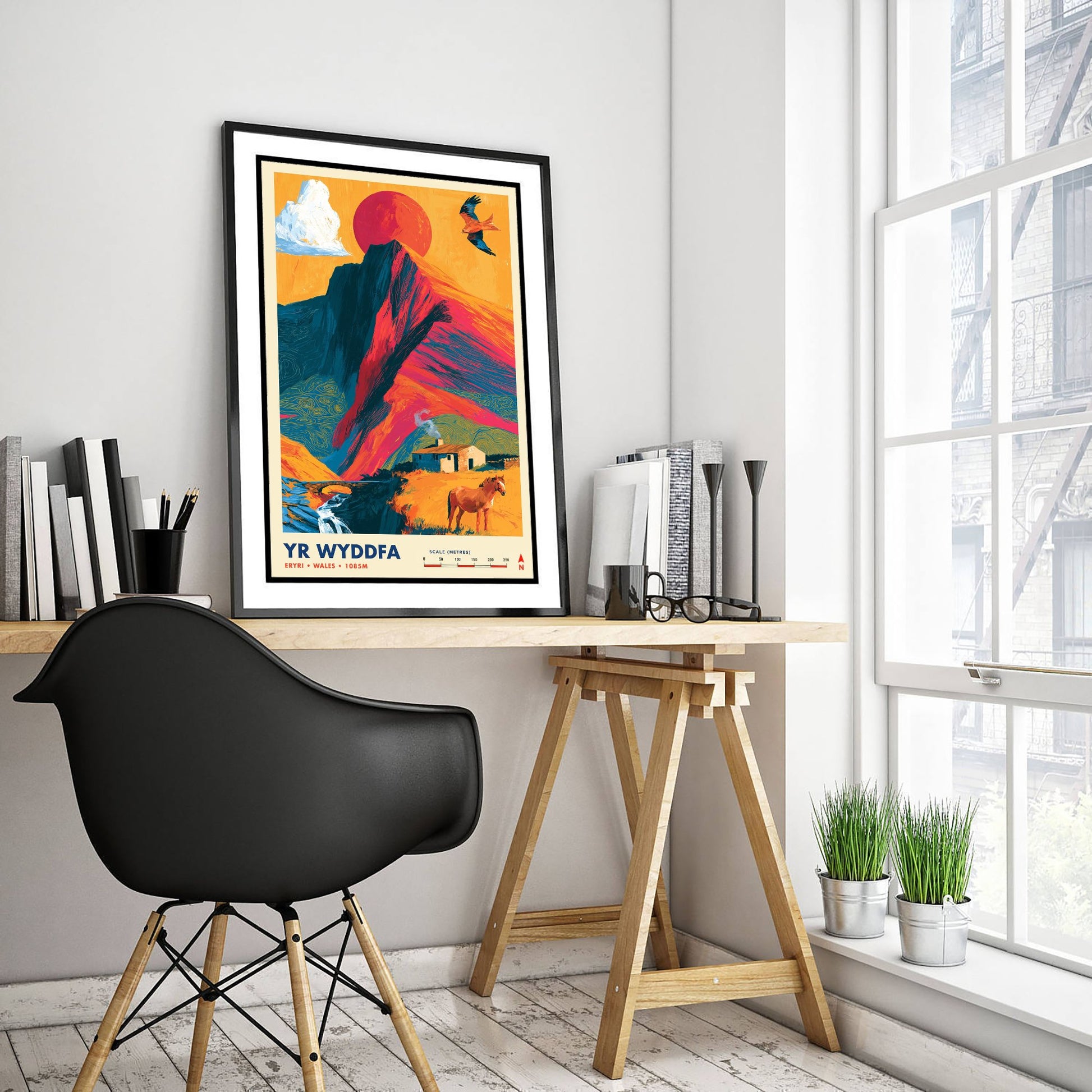 Yr Wyddfa Snowdon Travel Poster - Art Print - Bold Colour Illustration - Eryri Wales Hiking Wall Art 1/3