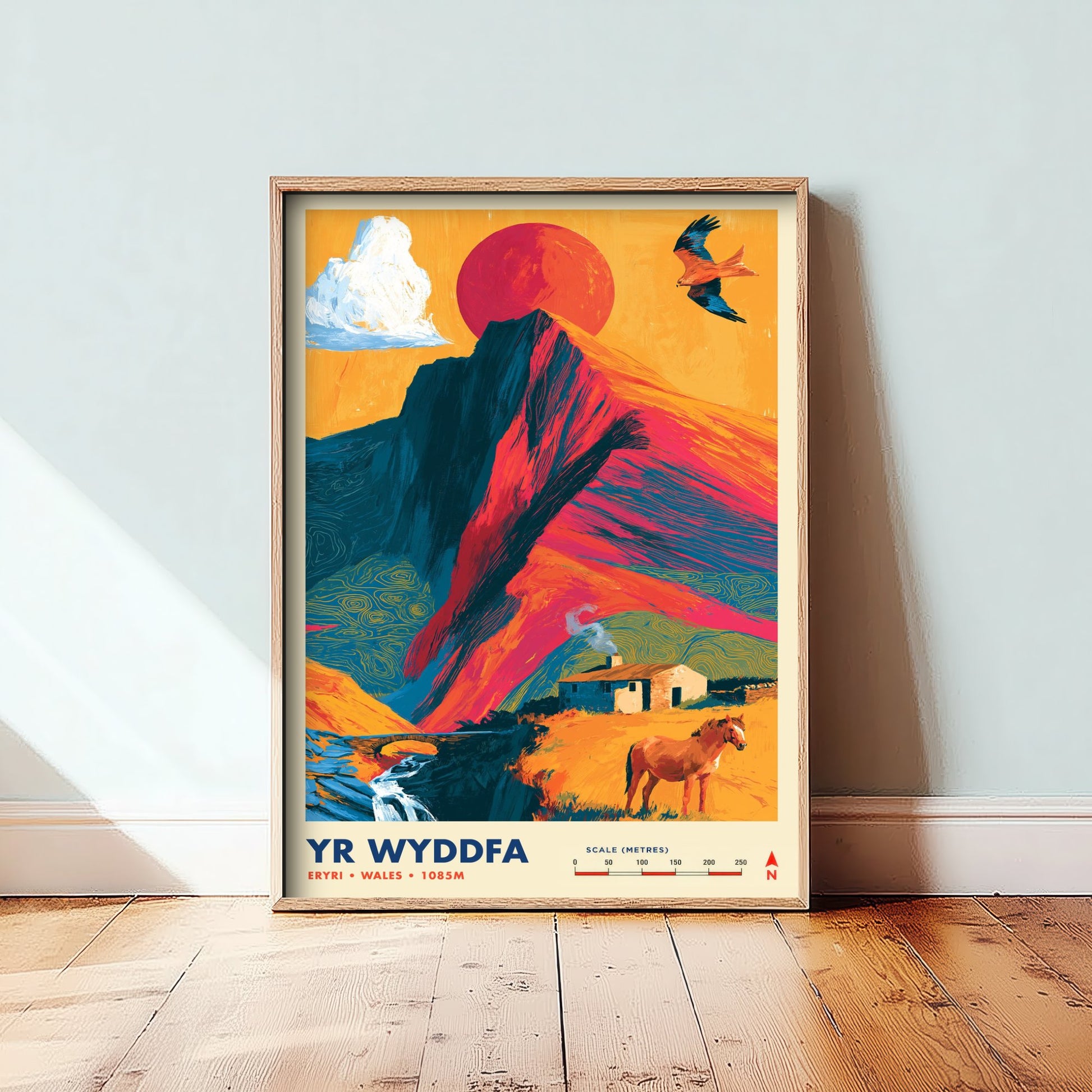 Yr Wyddfa Snowdon Travel Poster - Art Print - Bold Colour Illustration - Eryri Wales Hiking Wall Art 1/3
