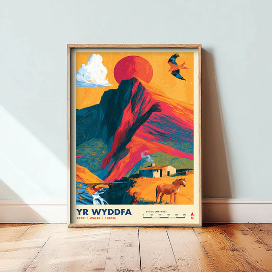 Yr Wyddfa Snowdon Travel Poster - Art Print - Bold Colour Illustration - Eryri Wales Hiking Wall Art 1/3