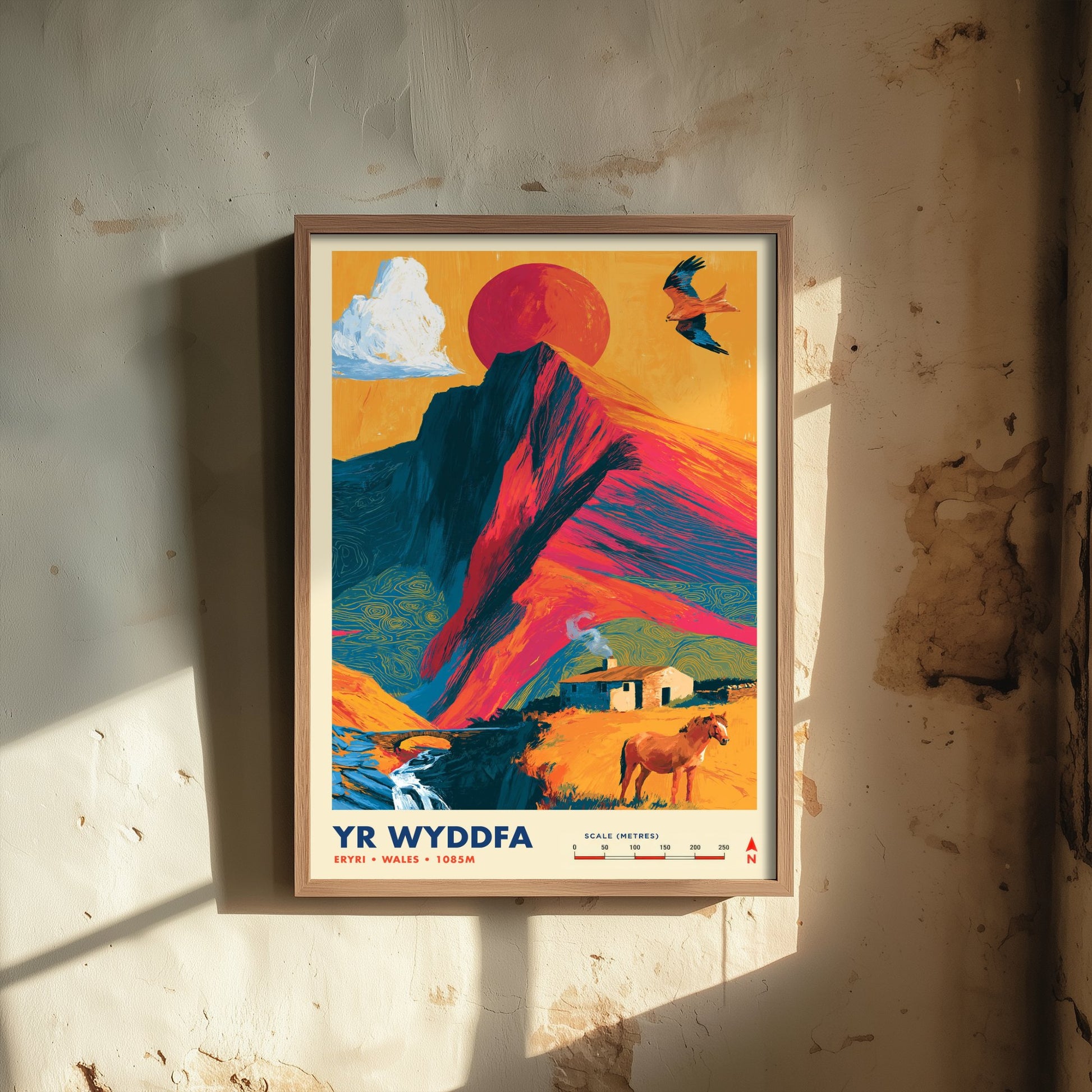 Yr Wyddfa Snowdon Travel Poster - Art Print - Bold Colour Illustration - Eryri Wales Hiking Wall Art 1/3