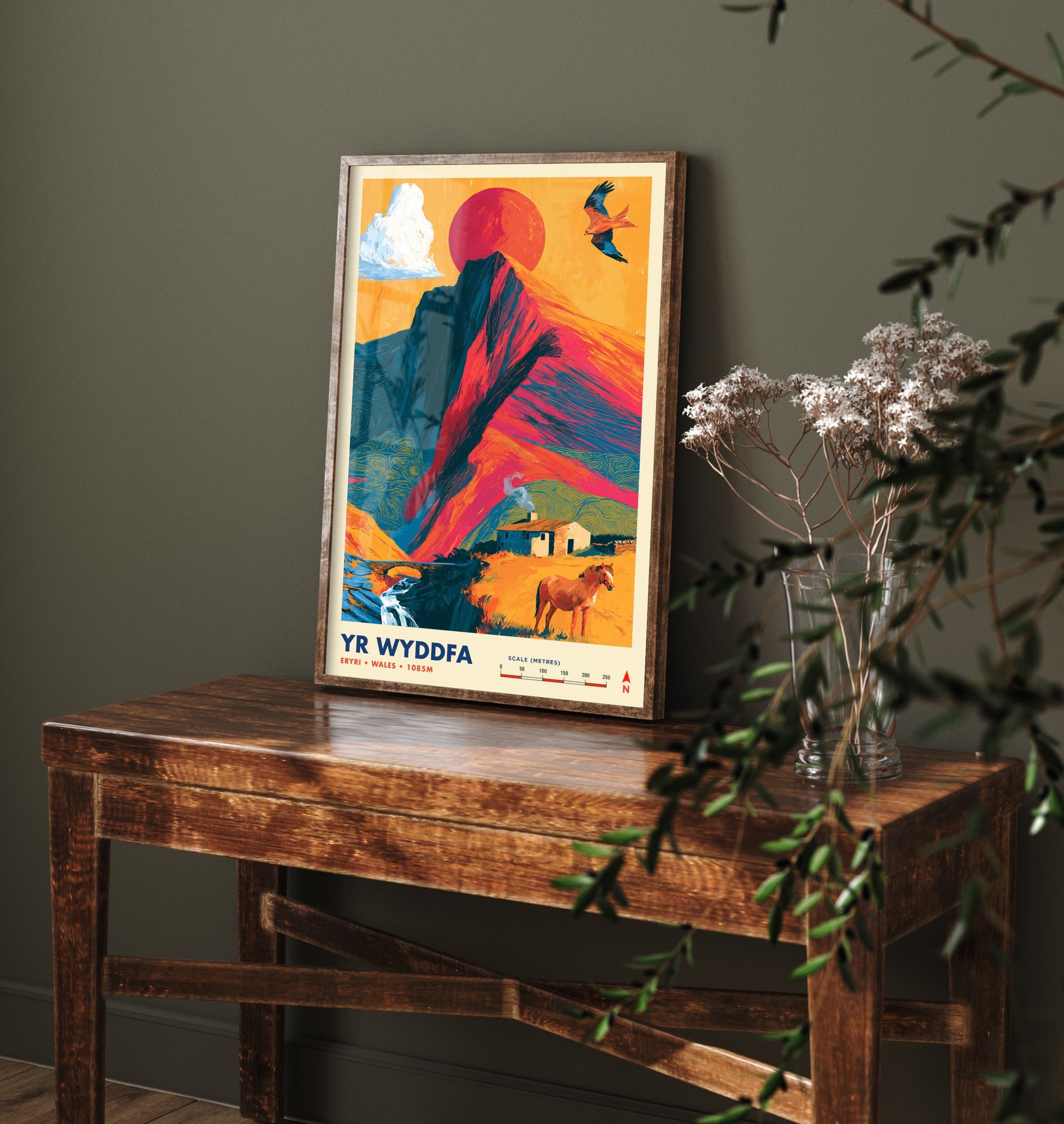 Yr Wyddfa Snowdon Travel Poster - Art Print - Bold Colour Illustration - Eryri Wales Hiking Wall Art 1/3