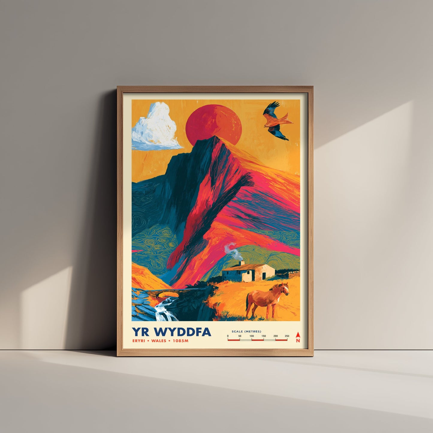 Yr Wyddfa Snowdon Travel Poster - Art Print - Bold Colour Illustration - Eryri Wales Hiking Wall Art 1/3