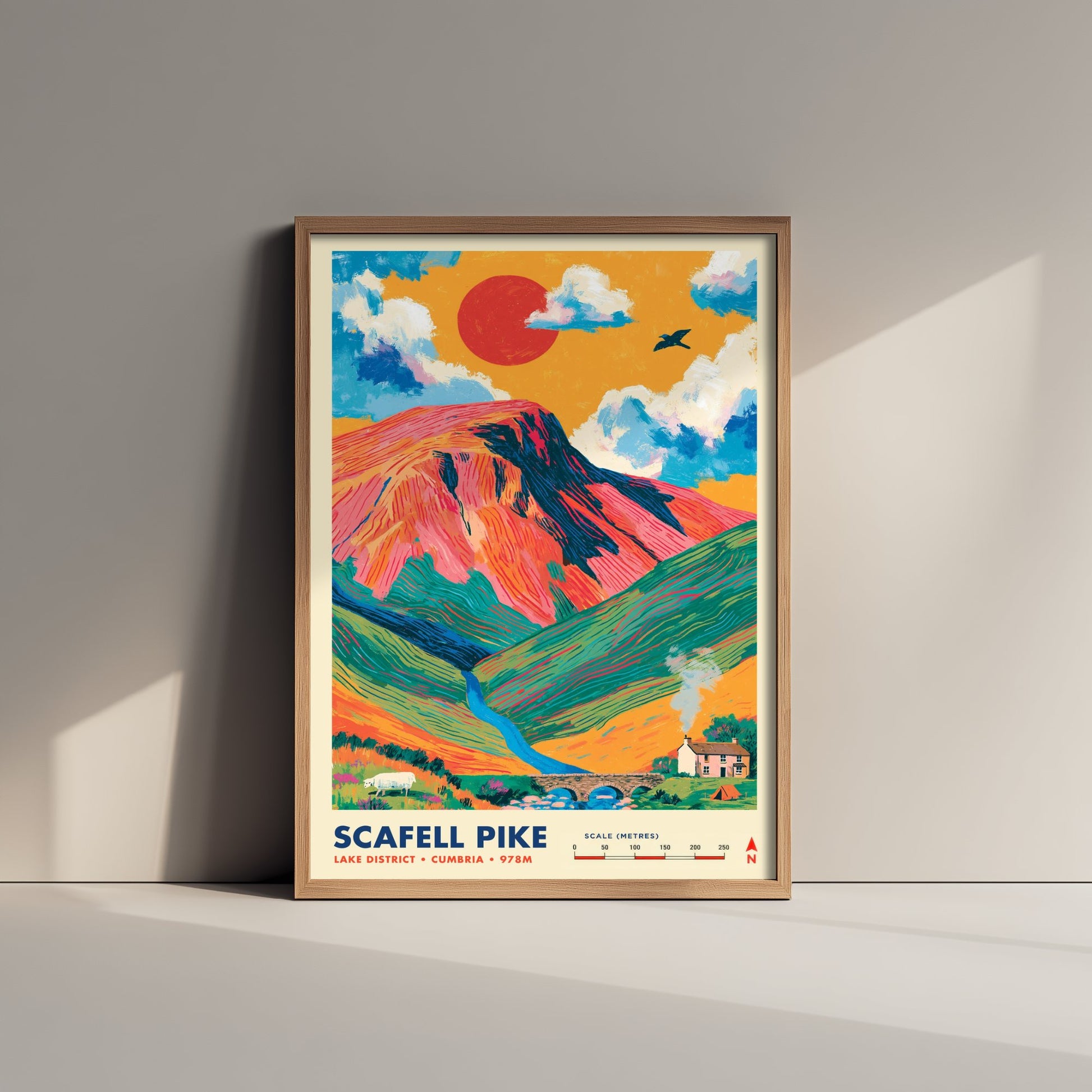 Scafell Pike Travel Poster - Art Print - Bold Colour Illustration - Lake District Hiking Wall Art 2/3