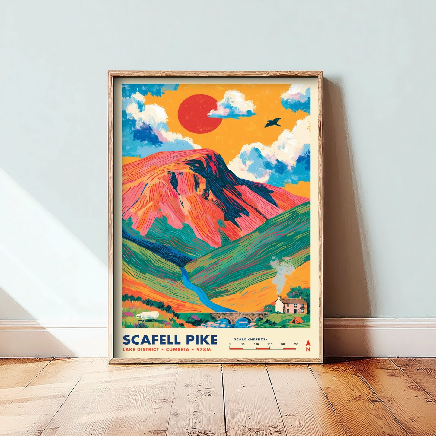 Scafell Pike Travel Poster - Art Print - Bold Colour Illustration - Lake District Hiking Wall Art 2/3