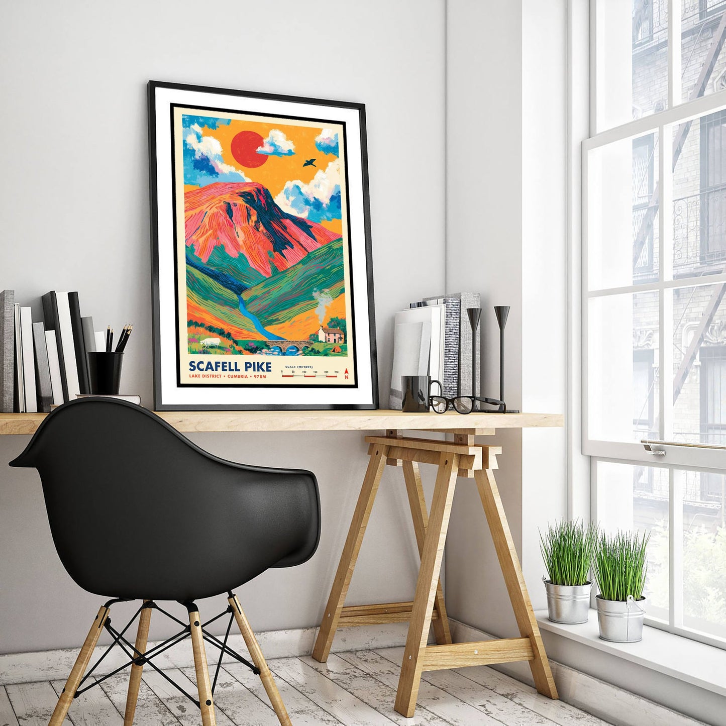 Scafell Pike Travel Poster - Art Print - Bold Colour Illustration - Lake District Hiking Wall Art 2/3
