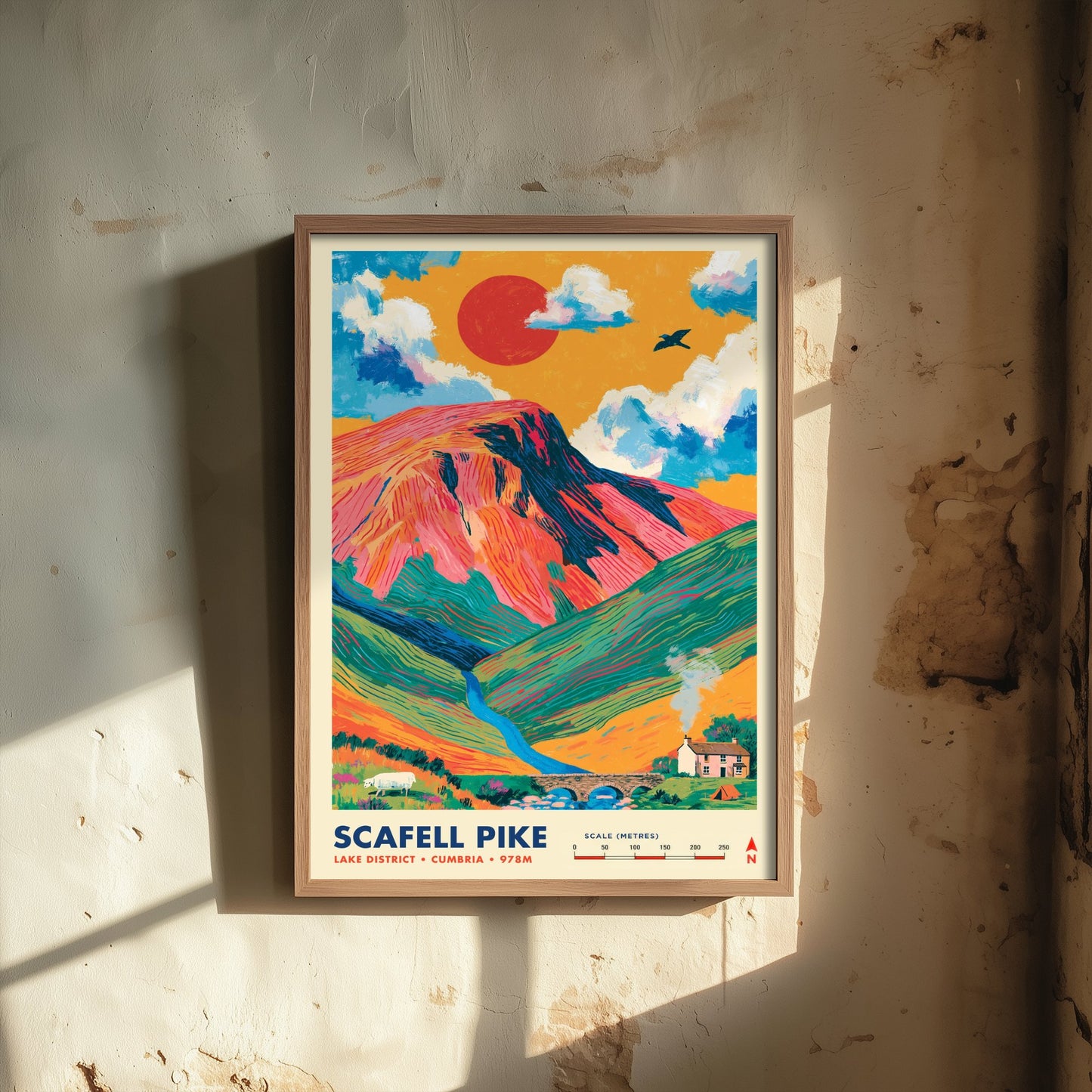 Scafell Pike Travel Poster - Art Print - Bold Colour Illustration - Lake District Hiking Wall Art 2/3
