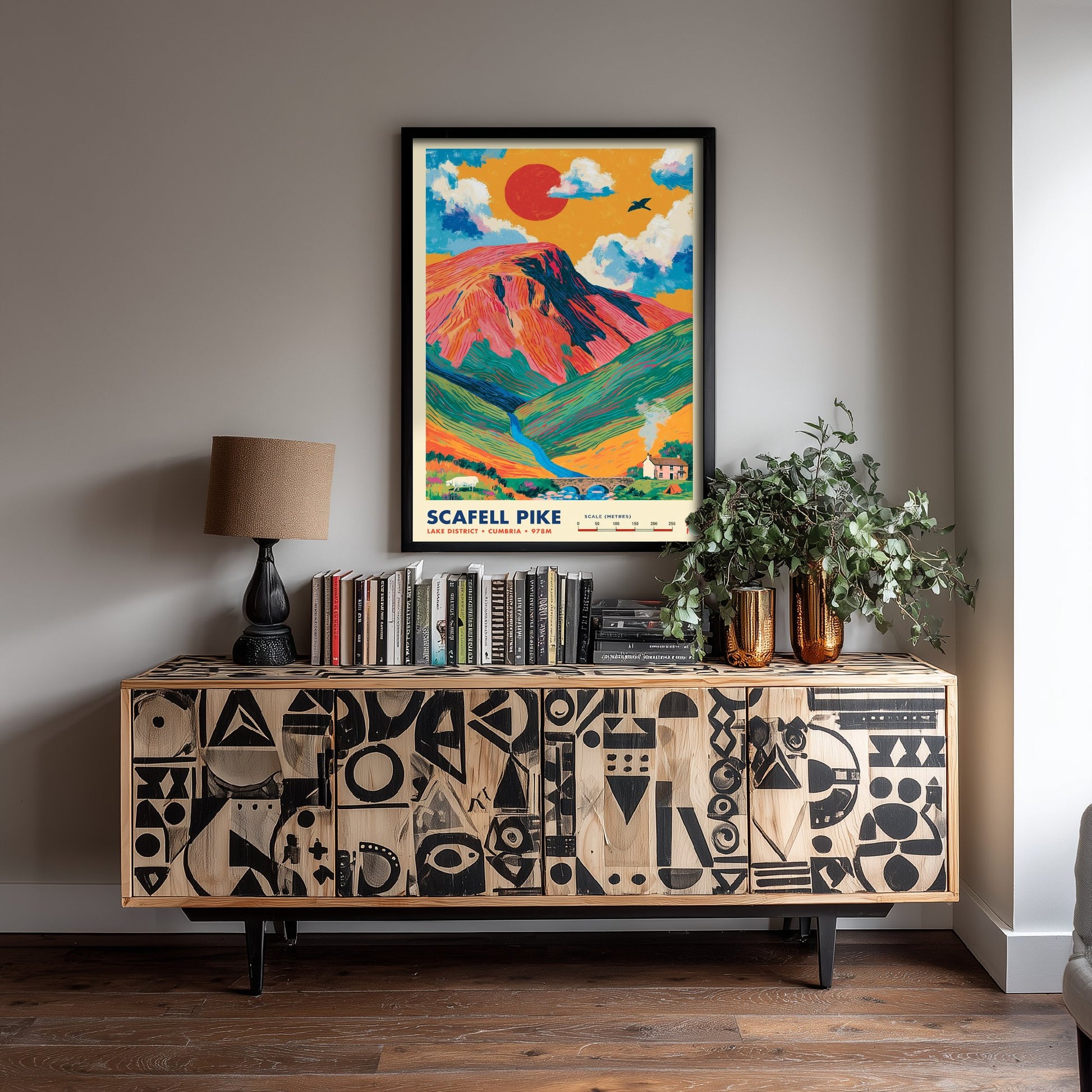Scafell Pike Travel Poster - Art Print - Bold Colour Illustration - Lake District Hiking Wall Art 2/3